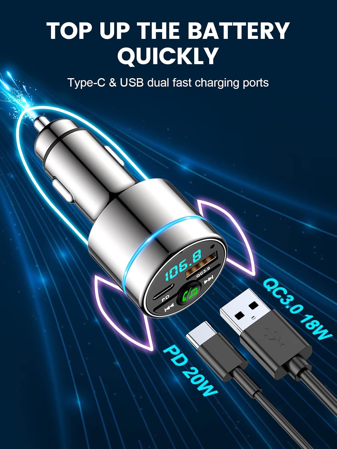 RIWUSI FM Transmitter for Car Bluetooth 5.3, Wireless FM Radio Car Adapter