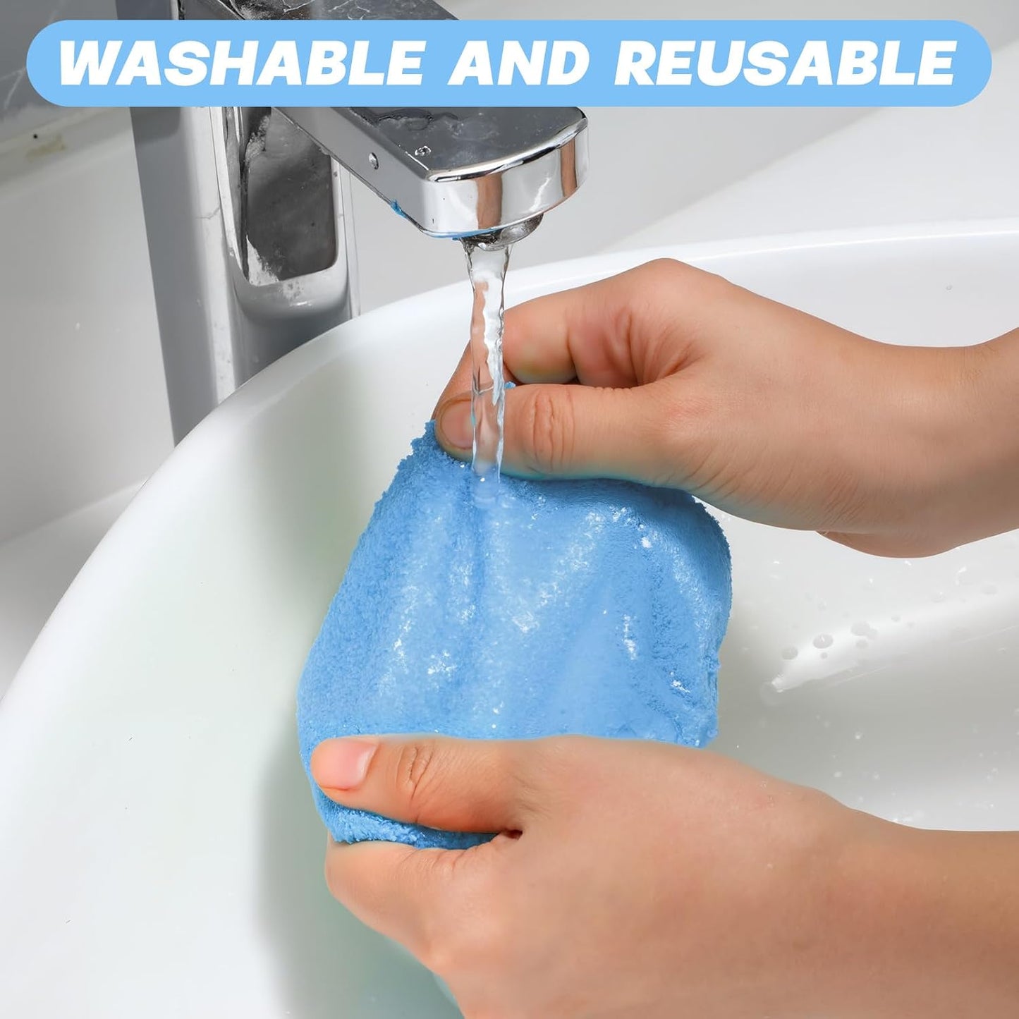 Baderke 10 Pcs Windshield Cleaner Tool Car Window Cleaning Supplies with Extendable Handle Include 6 Washable Microfiber Bonnets 2 Empty 60ml Spray Bottle Glass Wiper Kit(Light Blue)
