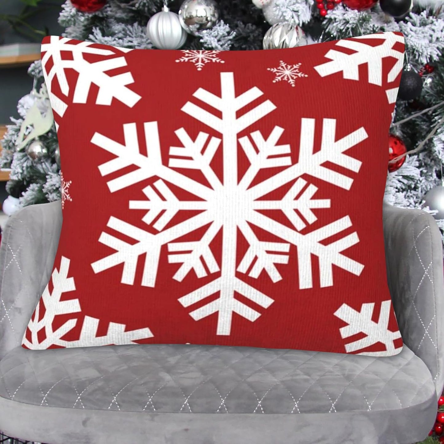 JOOCAR Christmas Pillow Cover 24x24 inch Set of 2 Beautiful Snowflakes Print Throw Pillow Cover Farmhouse Xmas Decor Winter Holiday Cushion Case for Sofa Couch