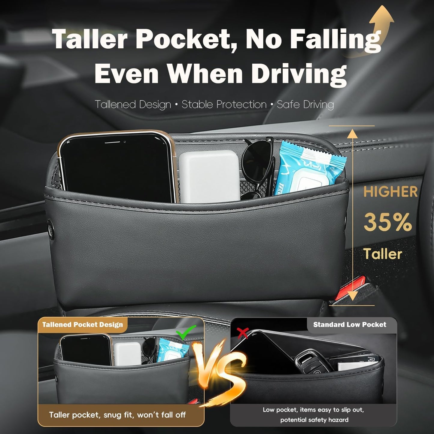 MARCHFA Car Seat Side Pocket Organizer Car Pocket Pouch for Seat, Door, Console, Car Seat Gap Filler Organizer Multifunctional Car Organizer Accessories for Phone Sunglasses Keys Cards (Large)
