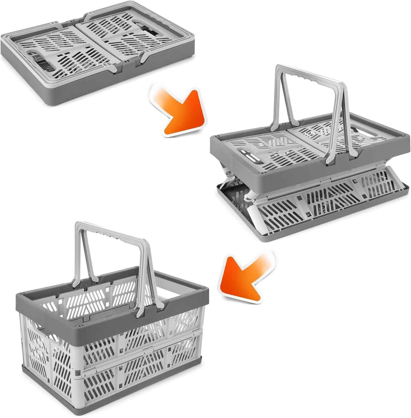 Domiella 2-Pack Foldable Storage Baskets, Collapsible PP Crates with Handles - 20L Capacity, Strong and Portable for Home Organization, Picnic and Shopping, Blue + Pink