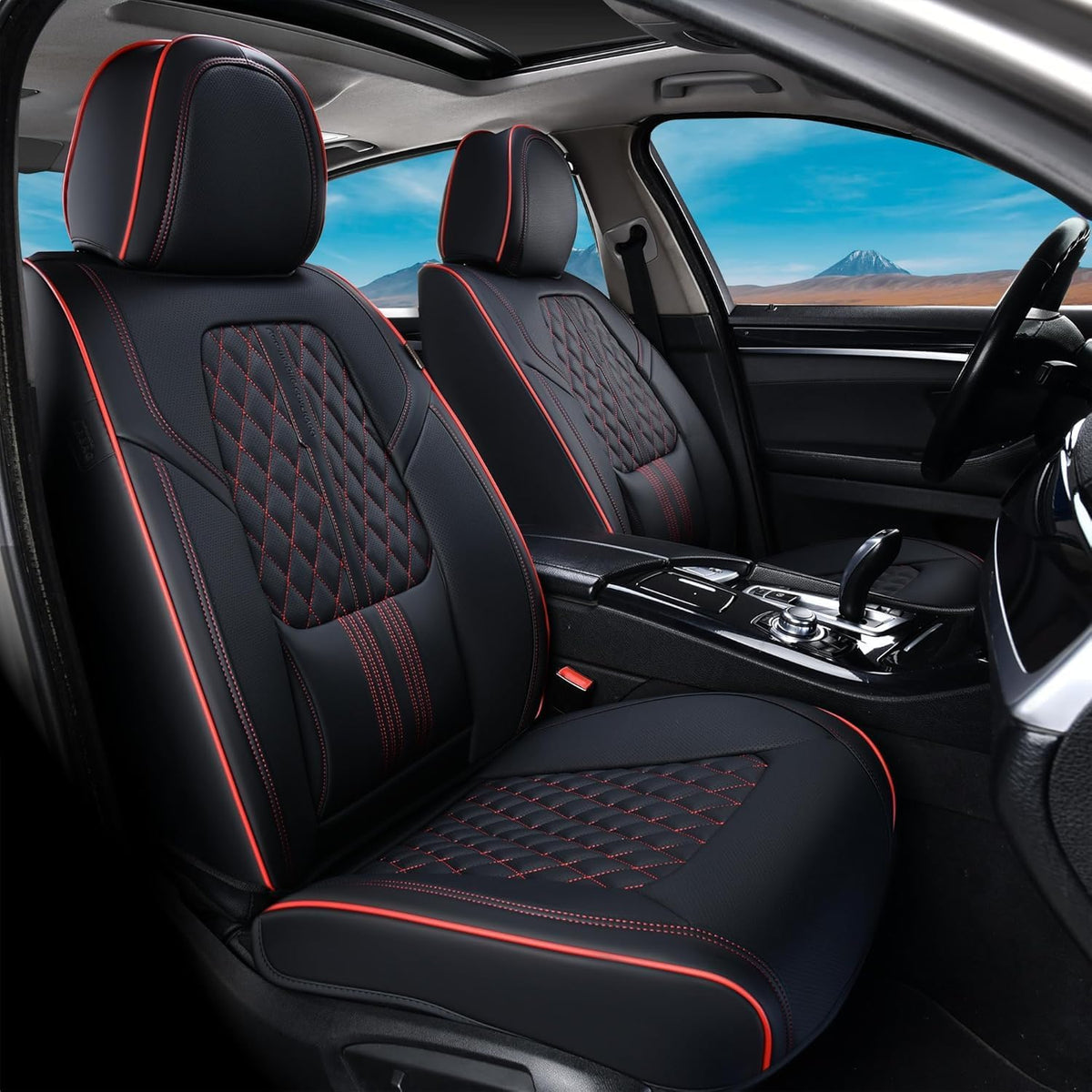 Coverado Nappa Leather Car Seat Covers Front Set, Luxury Waterproof Seat Protectors, Airbag Compatible Anti‑Slip Auto Seat Covers, Universal Fit for Most Cars SUVs Trucks Pickup Vehicles