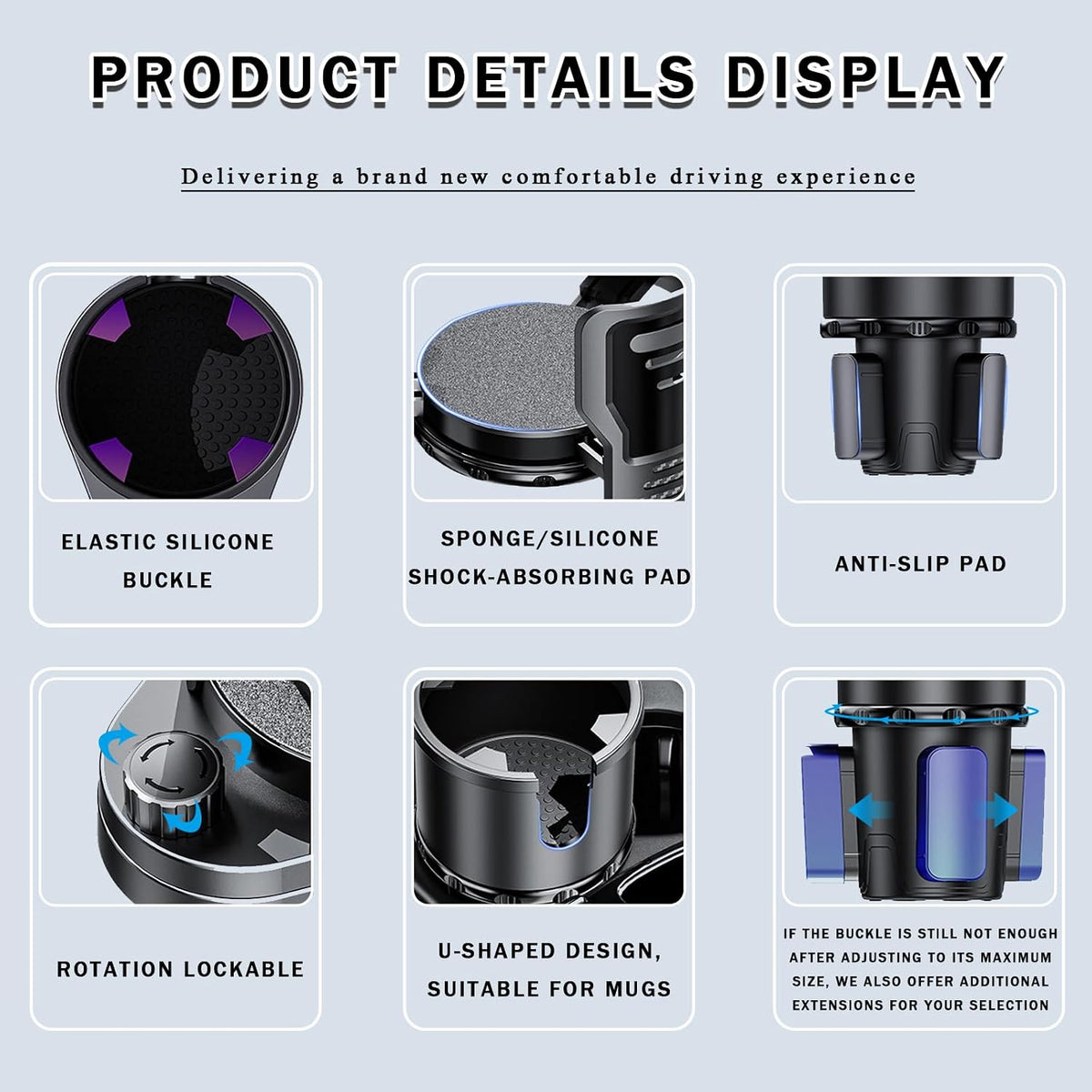 Car Cup Holder Expander for Mazda CX30, Adjustable 2-in-1 Automotive Drink Holder, 360°Rotating Dual Cup Slots Car Water Bottle Holder,S