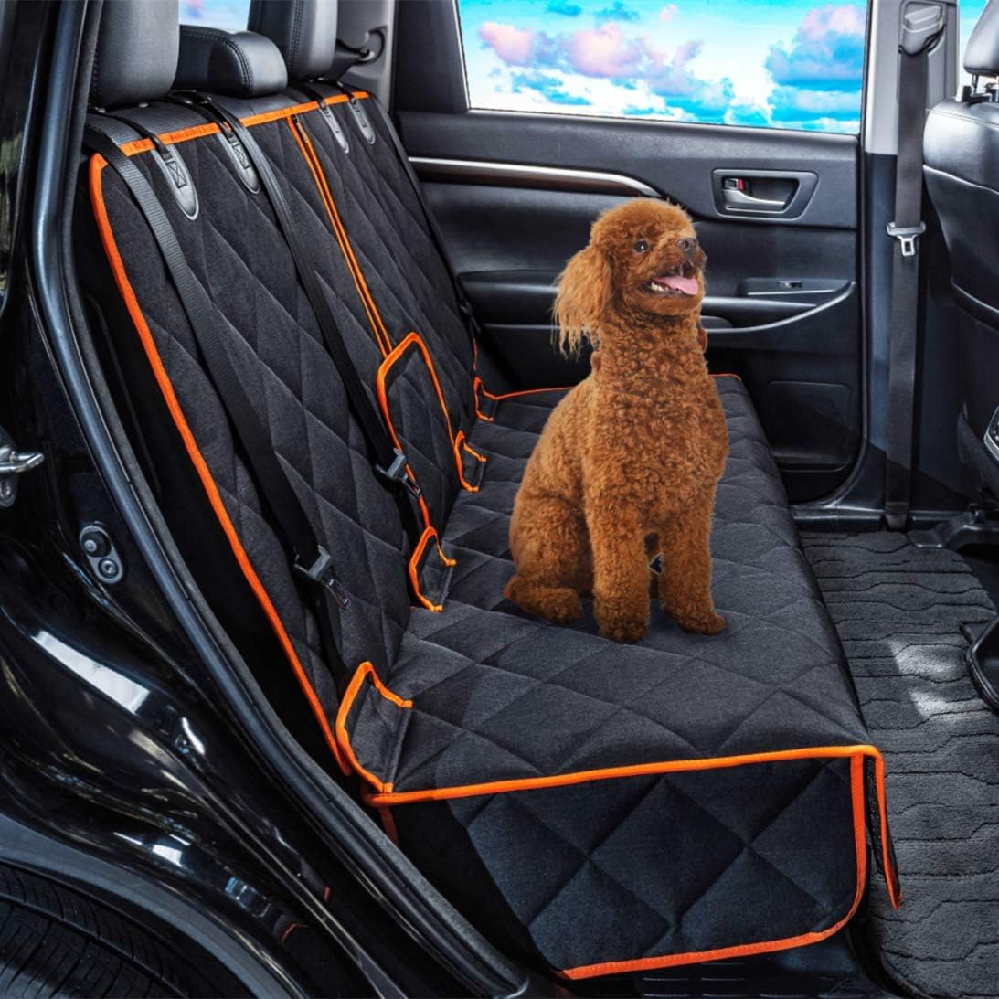 petalage Car Seat Protector, 52” x 50“ for for Familay Car & Regular SUVs, 600D Heavy Duty Car Seat Cover Waterproof Dog Car Seat Cover for Back Seat, Scratch Proof Nonslip Seat Cover for Dogs in Car