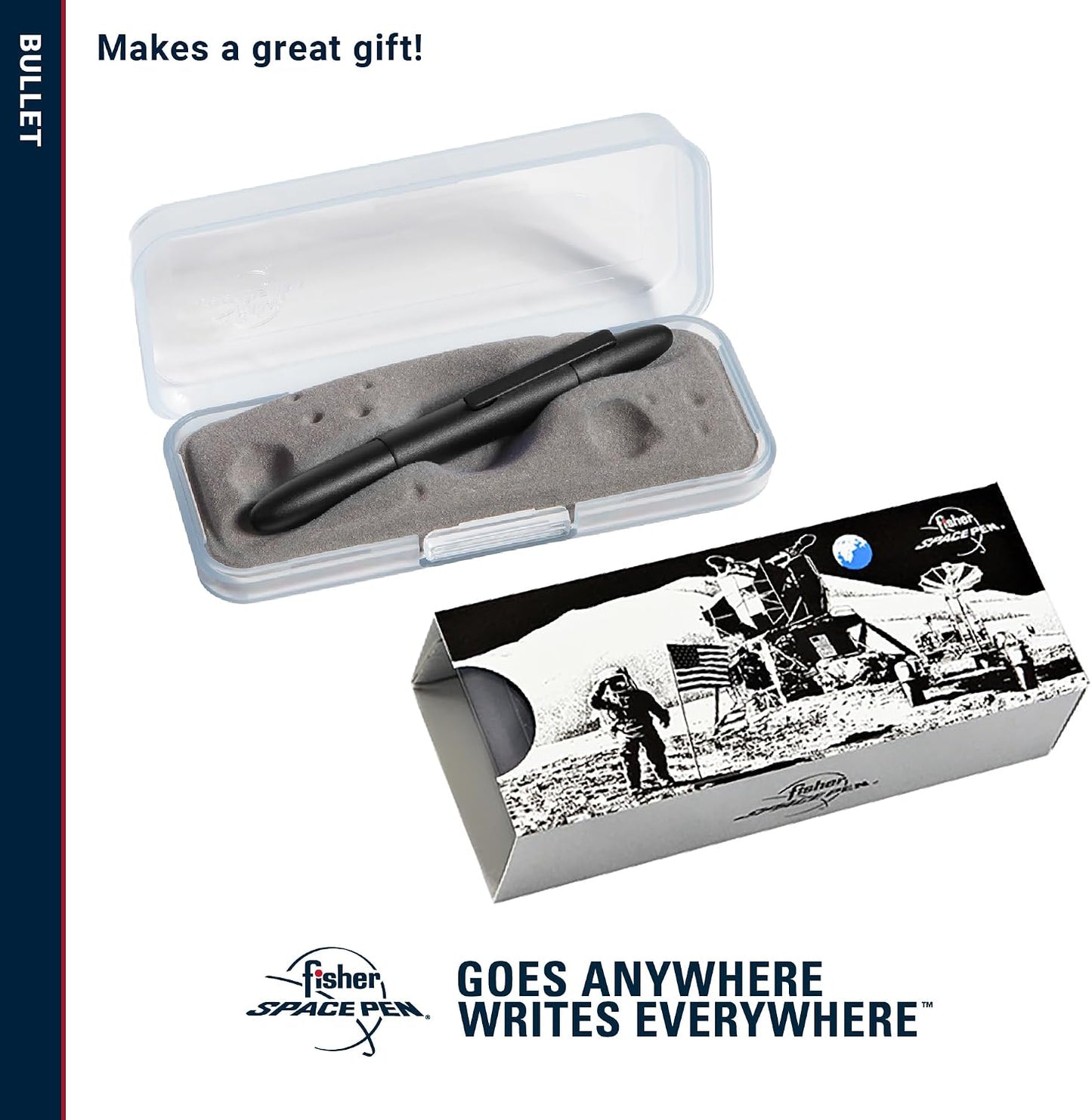 Fisher Space Pen Matte Black Pressurized Ballpoint Bullet Pen, Gift Box | Compact Size, Writes Upside Down and in Extreme Temperatures, Black Ink, Medium Point, Pocket Clip, Made in the USA