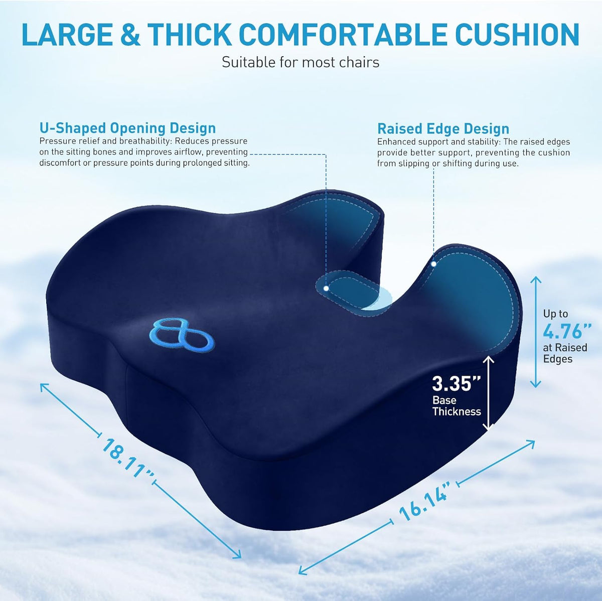 BlissTrends Memory Foam Seat Cushion for Office Chair & Car Seat, Blue