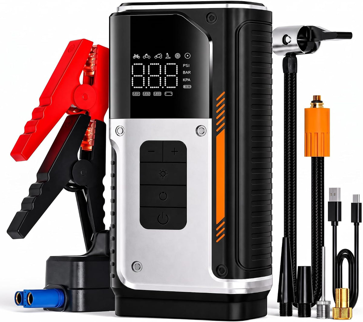 [2026NEW] 5000A Peak Portable Car Jump Starter with 150PSI Air Compressor