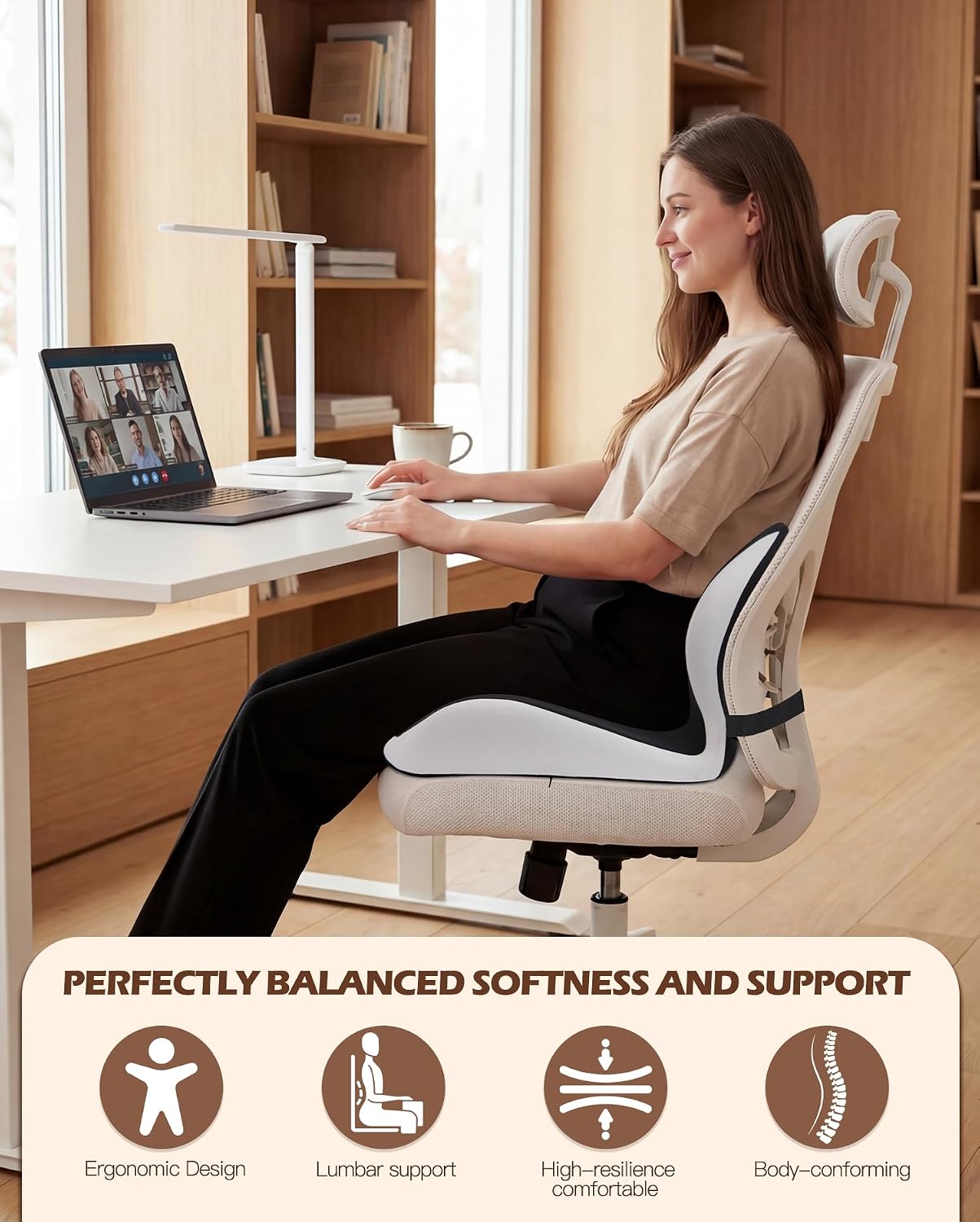 Office Chair Cushion for Tailbone &amp; Low Back Pain Relief, Seat Cushions for Office Chairs with Comfortable Foam and High Backrest, Suitable for Office Chairs, Cars, Trucks, and Home Chairs