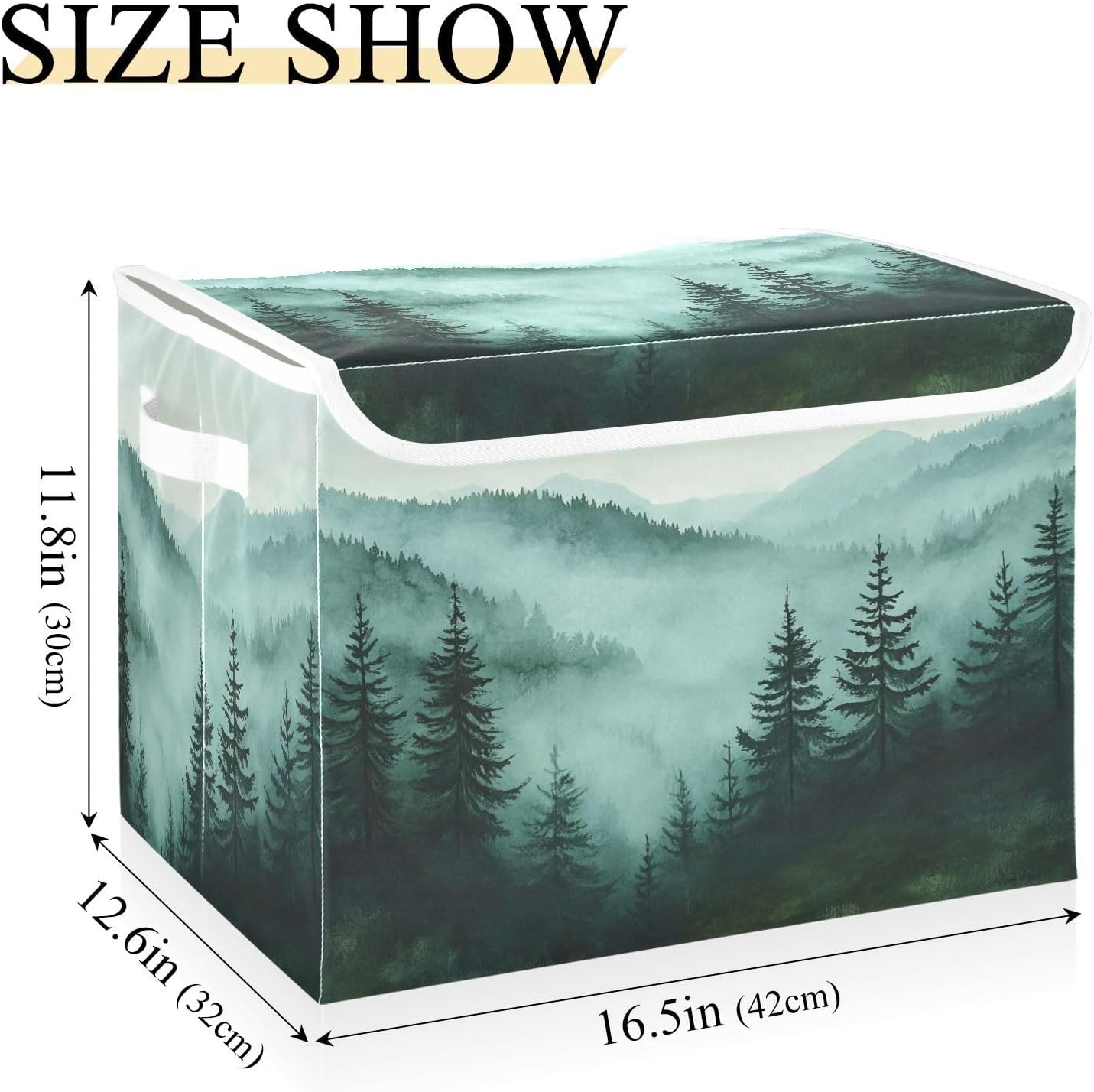 Green Mountains and Pine Trees Collapsible Storage Bins with Lids Decorative Fabric Cubes Closet Organizer Basket Boxes Containers for Clothes Box Chest Nurs