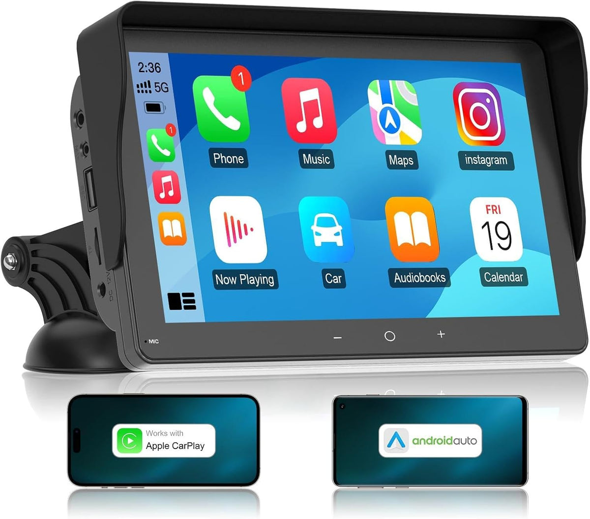 FLYSONIC Portable CarPlay Stereo for Car - Wireless Android Auto Car Screen