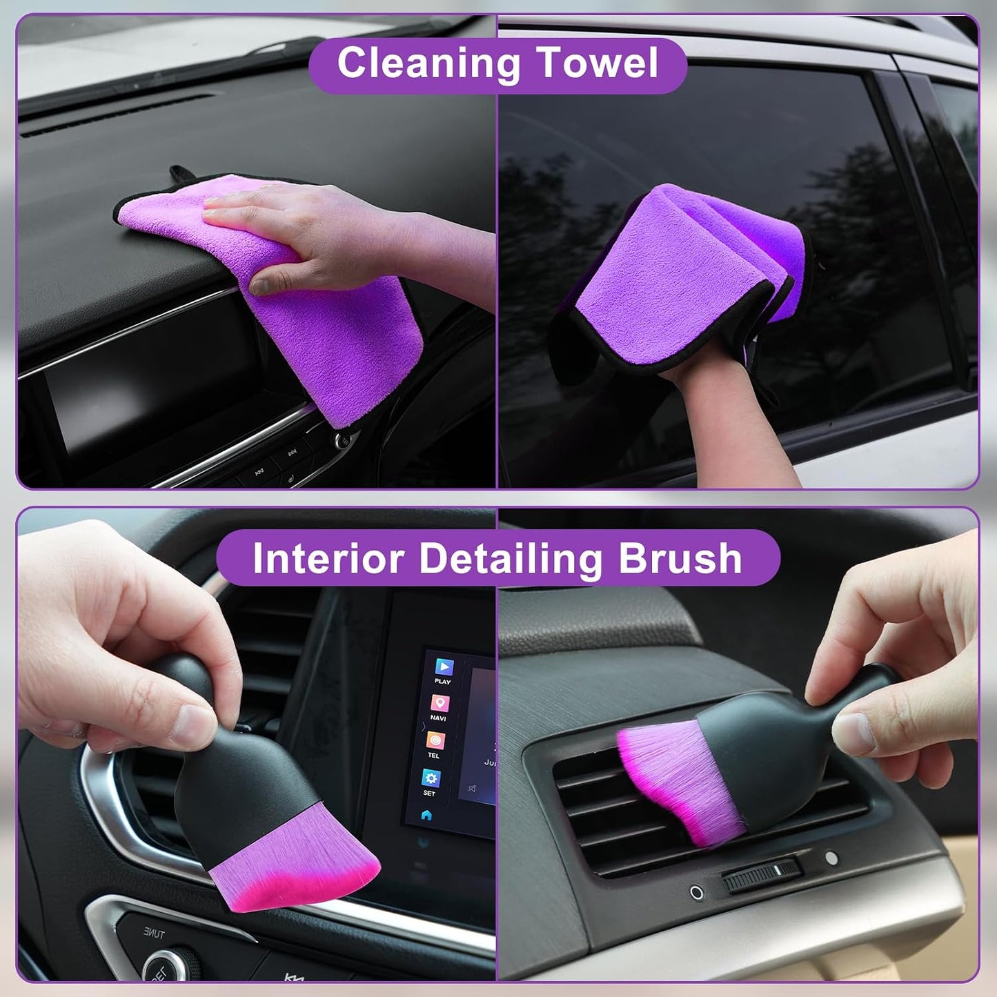 Windshield Cleaner Tool, 17Pcs Purple Car Interior Cleaning Kit, Detailing Kit Cleaner, Detailing Brush, Cleaning Gel, Inside Cleaning Supplies Accessories for Trucks, SUVs, RVs Window
