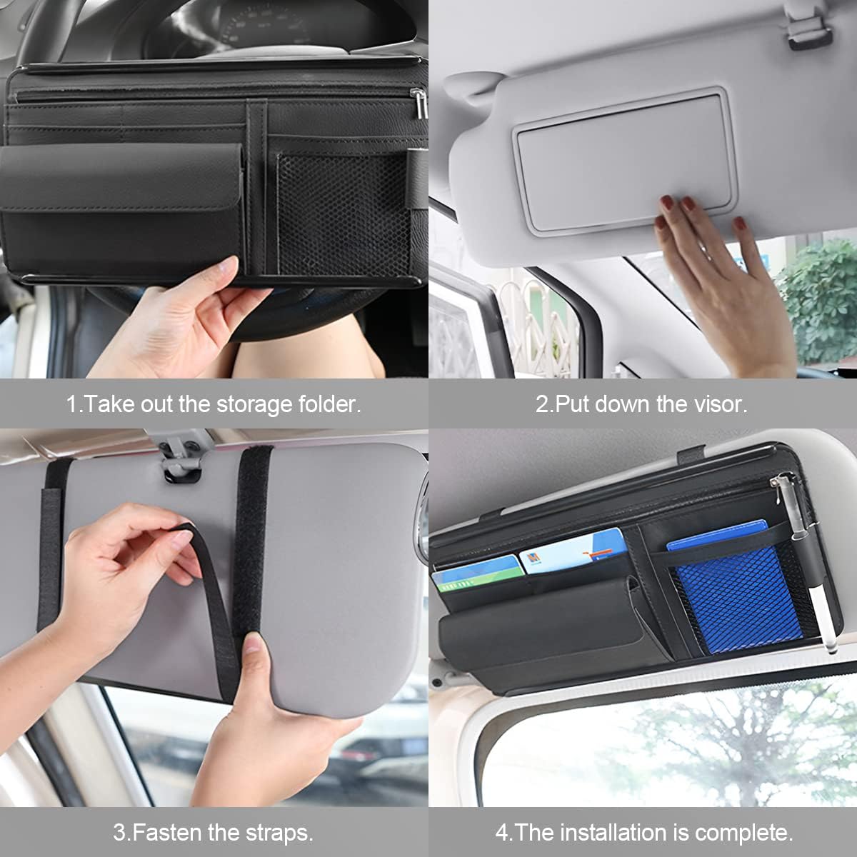 Zipelo 12.2 x 6.5 Inch PU Leather Car Sun Visor Organizer, Black