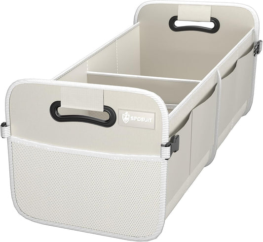 Sposuit Trunk Organizer for Car - 70L Collapsible Trunk Storage with 11 Pockets & Reinforced Handles, SUV Trunk Organizers for Grocery Cargo(White)