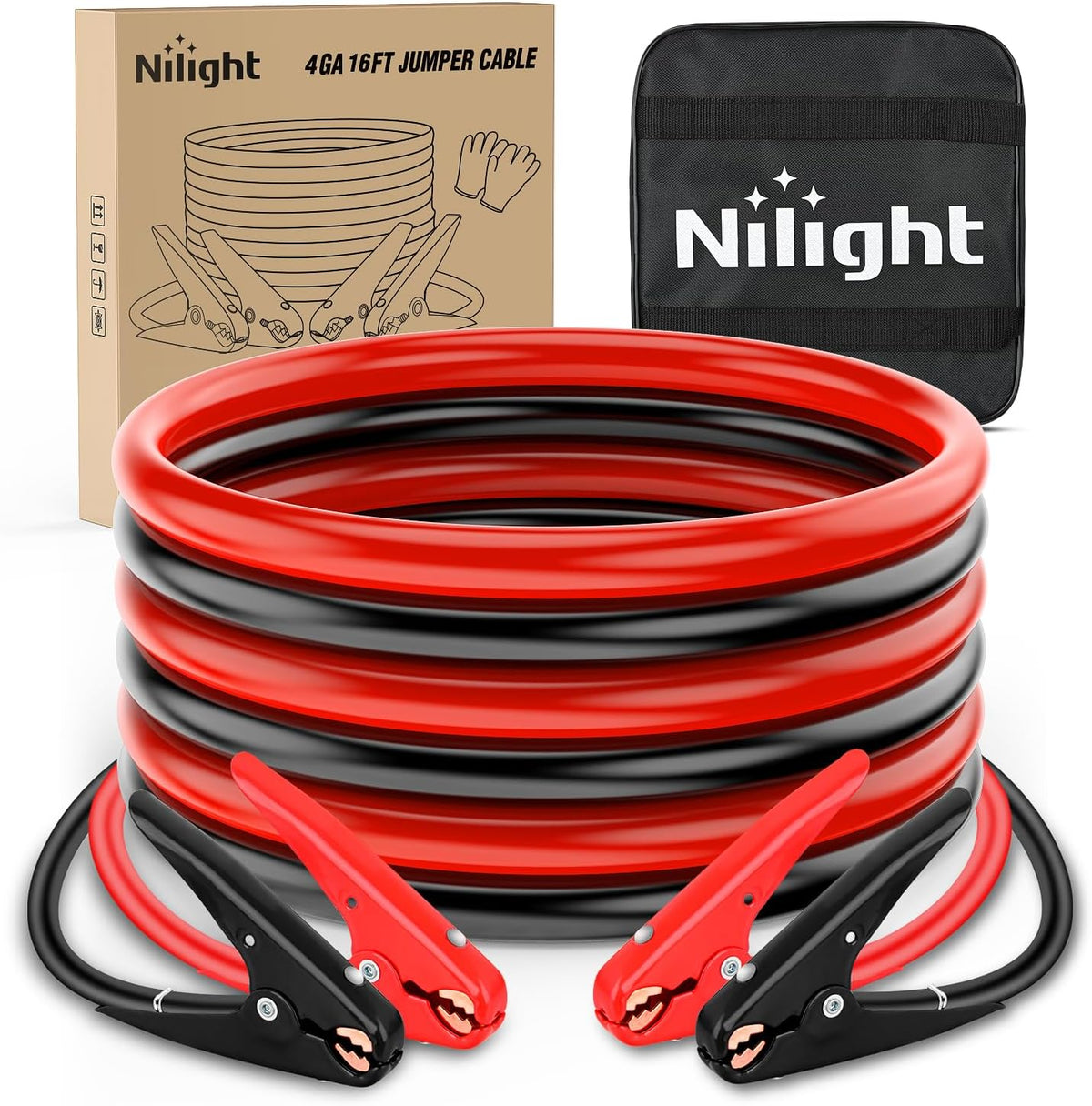 Nilight 4 Gauge 16FT 600A Car Battery Jumper Cables Kit