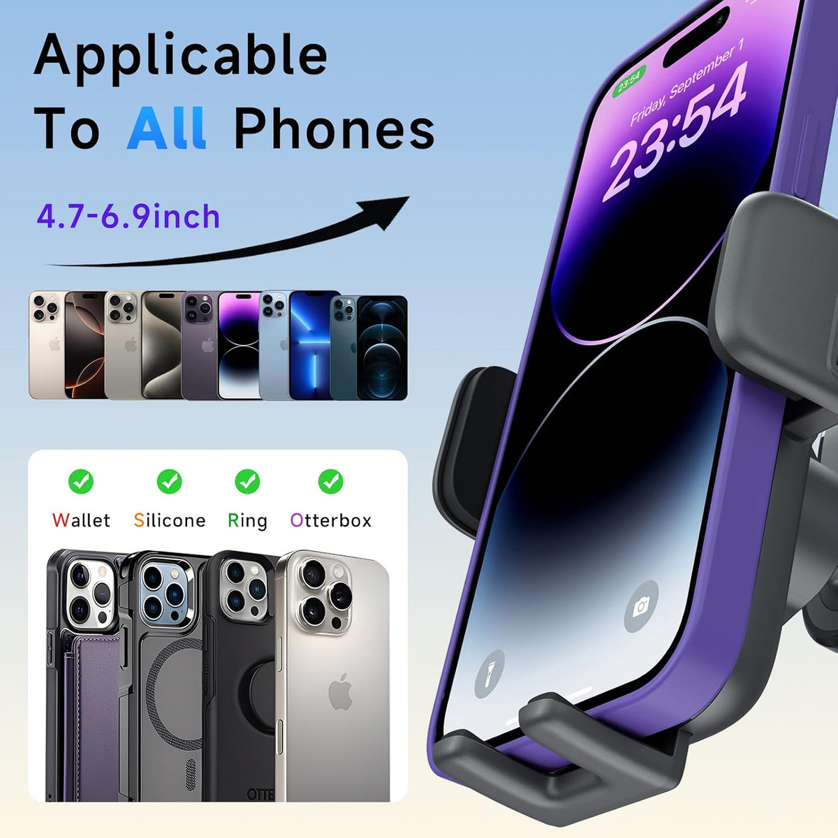 Car Phone Holder, 360°Rotation Vacuum Suction Cup Phone Mount - 108LBS Nano Gel for Car, Bendable Arm & One-Hand Release, Truck Phone Holder for iPhone 17 Pro Max Samsung Android