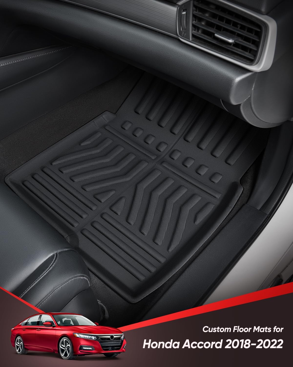 Floor Mats for Honda Accord 2022 2021 2020 2019 2018 Car Accessories 5 Seat | Sedan 10th Gen Gas & Hybrid Model Custom Fit All-Weather XPE Rubber Liners Front Rear Carpet Rug 3PCS Black Summer Bench Trip