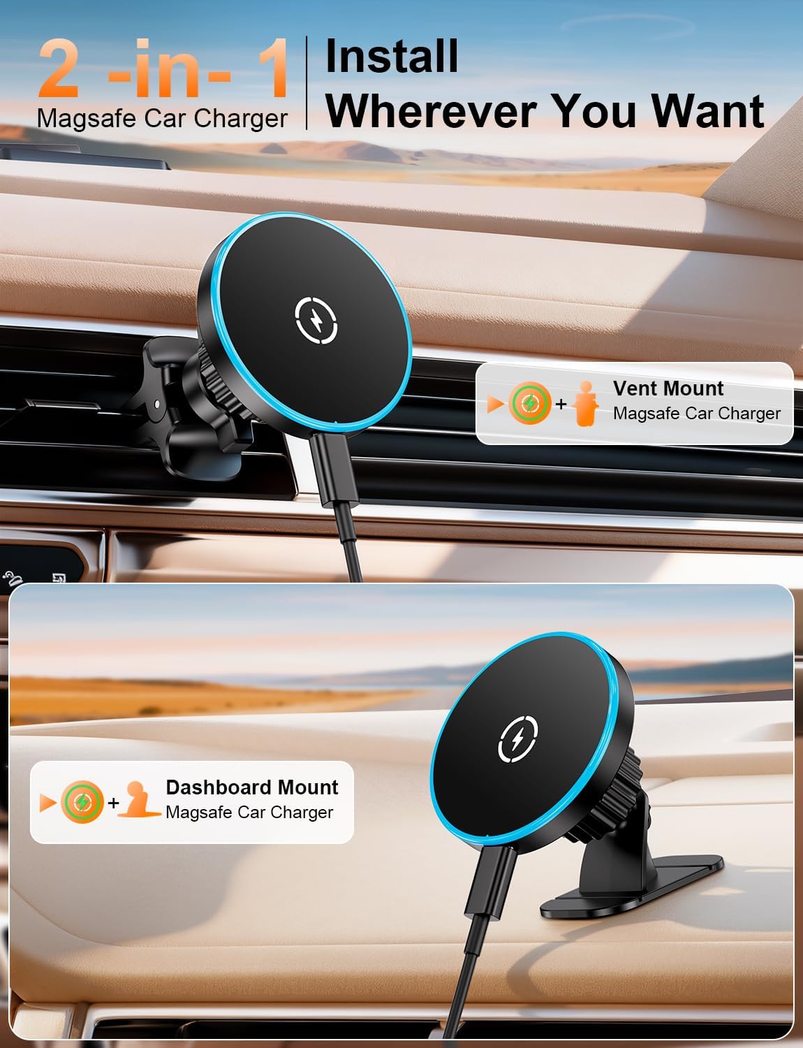 Magsafe Car Mount Charger, Strong Magnetic 15W Wireless Car Phone Charger