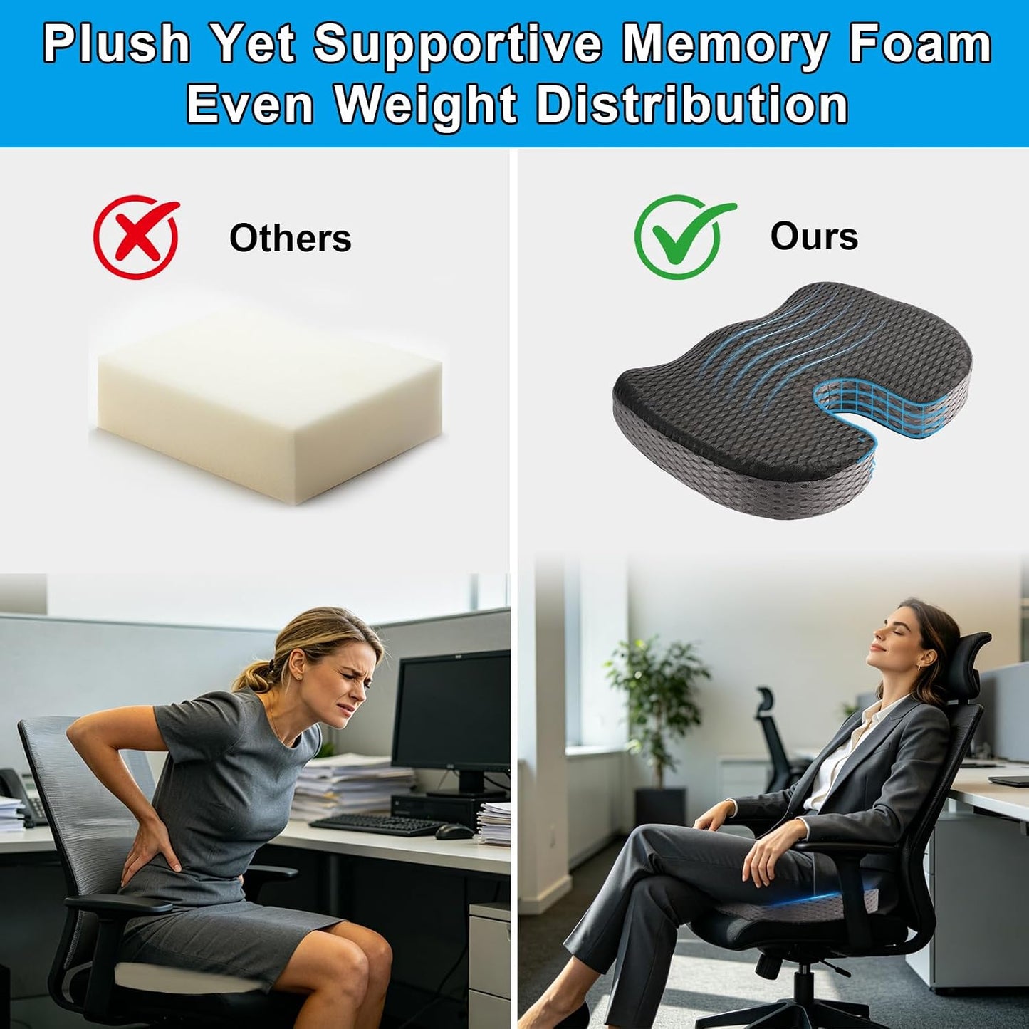 Car Seat Cushion for Driving Comfort &amp; Support - Premium Memory Foam Seat Pad with Breathable Washable Cover, Non-Slip Bottom, Road Trip Essentials for Car Seats