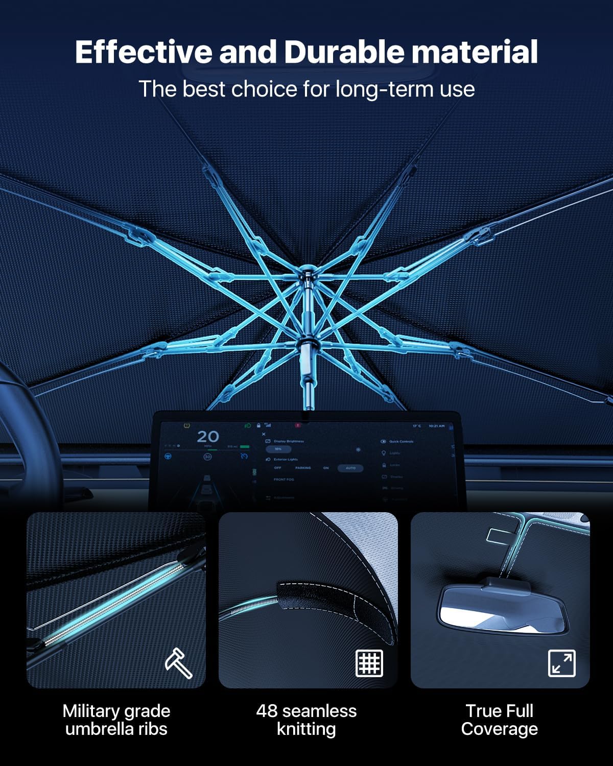 Upgrade Nmoiss Windshield Sun Shade Umbrella for Car Vinyl Coating Protect Car from Sun Rays & Heat Damage Keep Cool and Protect Interior Small (53" L x 29" W)