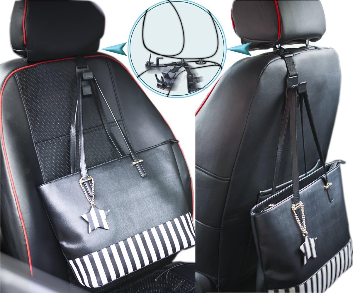 Magic Headrest Hooks for Car, Purse Hanger Headrest Hook Holder for Car Seat Organizer Behind Over the Seat Car Hooks-Hang Purse or Grocery Bags,Black,4Pack