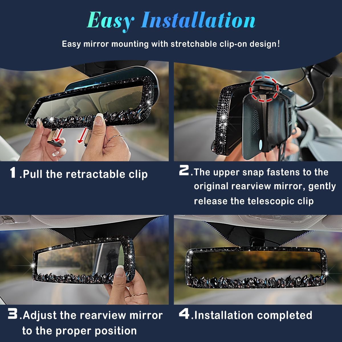 Bling Car Rearview Mirrors Decorations Rear View Mirror with HD Glass Rhinestones Automotive Interior Mirrors diamond Bling car Accessories for Women