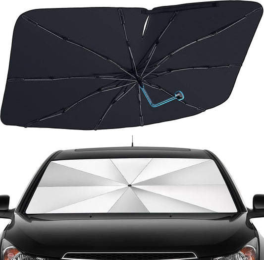 Windshield Sun Shade Umbrella - Foldable Car Window Shades, Reflective Car Sun Shade Windshield, Front Sun Shade for Cars Windshield for Hatchback, Truck, SUV, MPV (57"x31.5"), Sliver