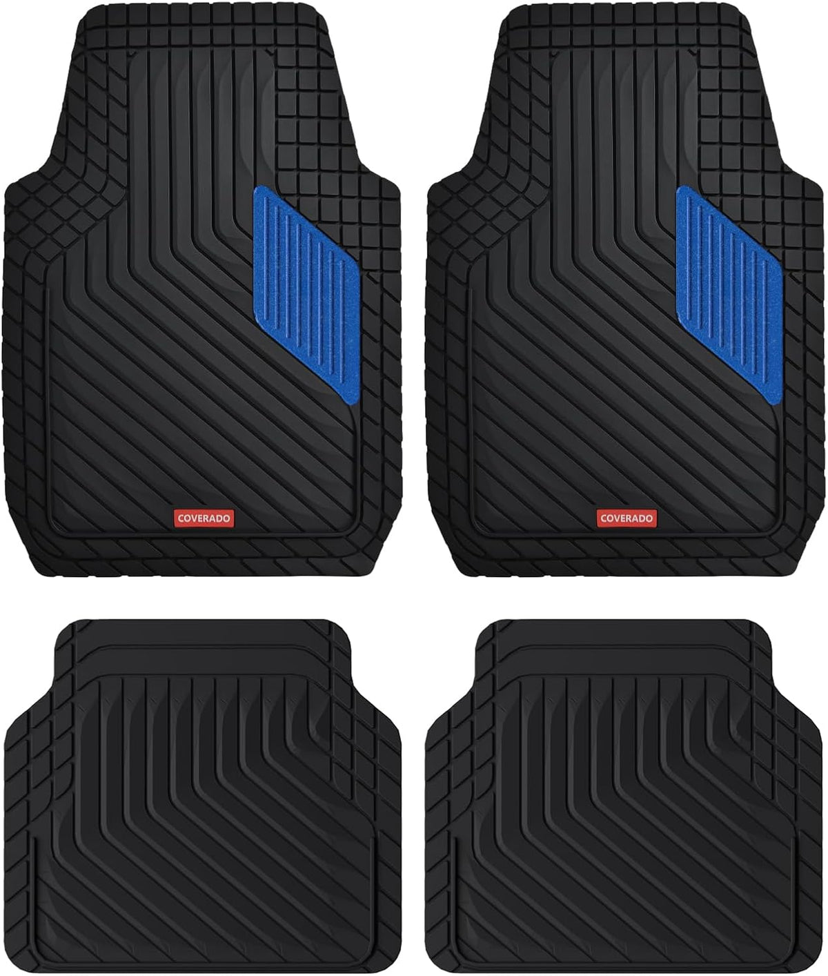 Coverado Car Floor Mats Full Set – Heavy-Duty PVC Floor Mats with Metallic Heel Pad, All-Weather Protection for Front & Rear, Non-Slip Backing, Easy-Clean Interior Liners，Blue