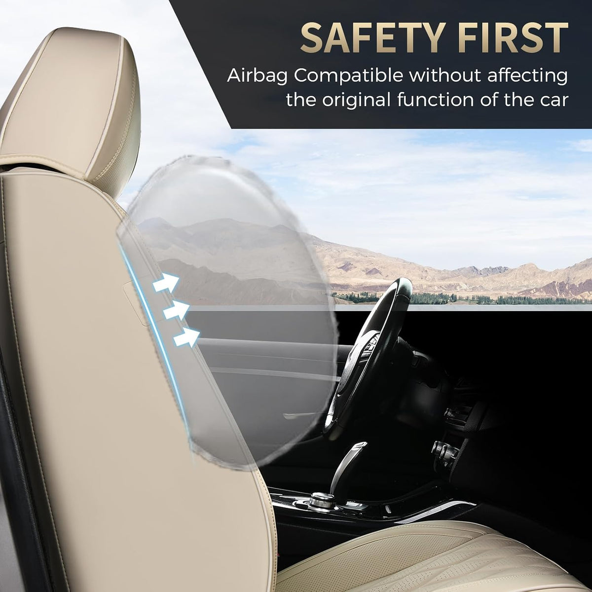 FLORICH Automotive Seat Covers Front Seats Leather Car Seat Covers with Lumbar Support Front Seat Covers Waterproof Car Seat Cushion Protectors Universal Fit for Most Cars Sedans Trucks SUV, Beige