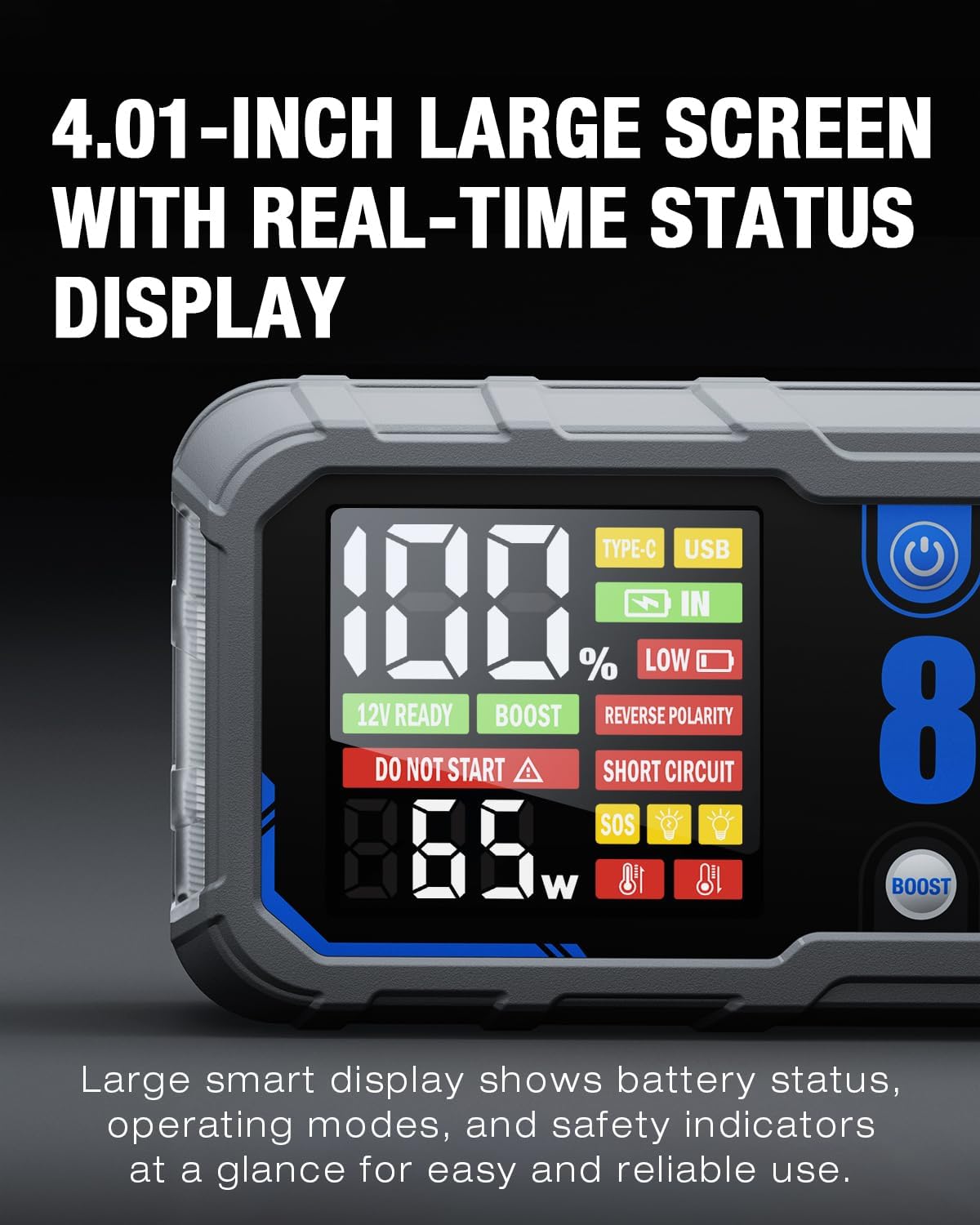 8250A Jump Starter Battery Jump Starter Battery Pack with PD-65W (for All Gas or 10.0+L Diesel), 12V Potable Car Jump Start with 4.01 inch HD Screen, 2 USB Power Bank 24-Months Stand-by Time