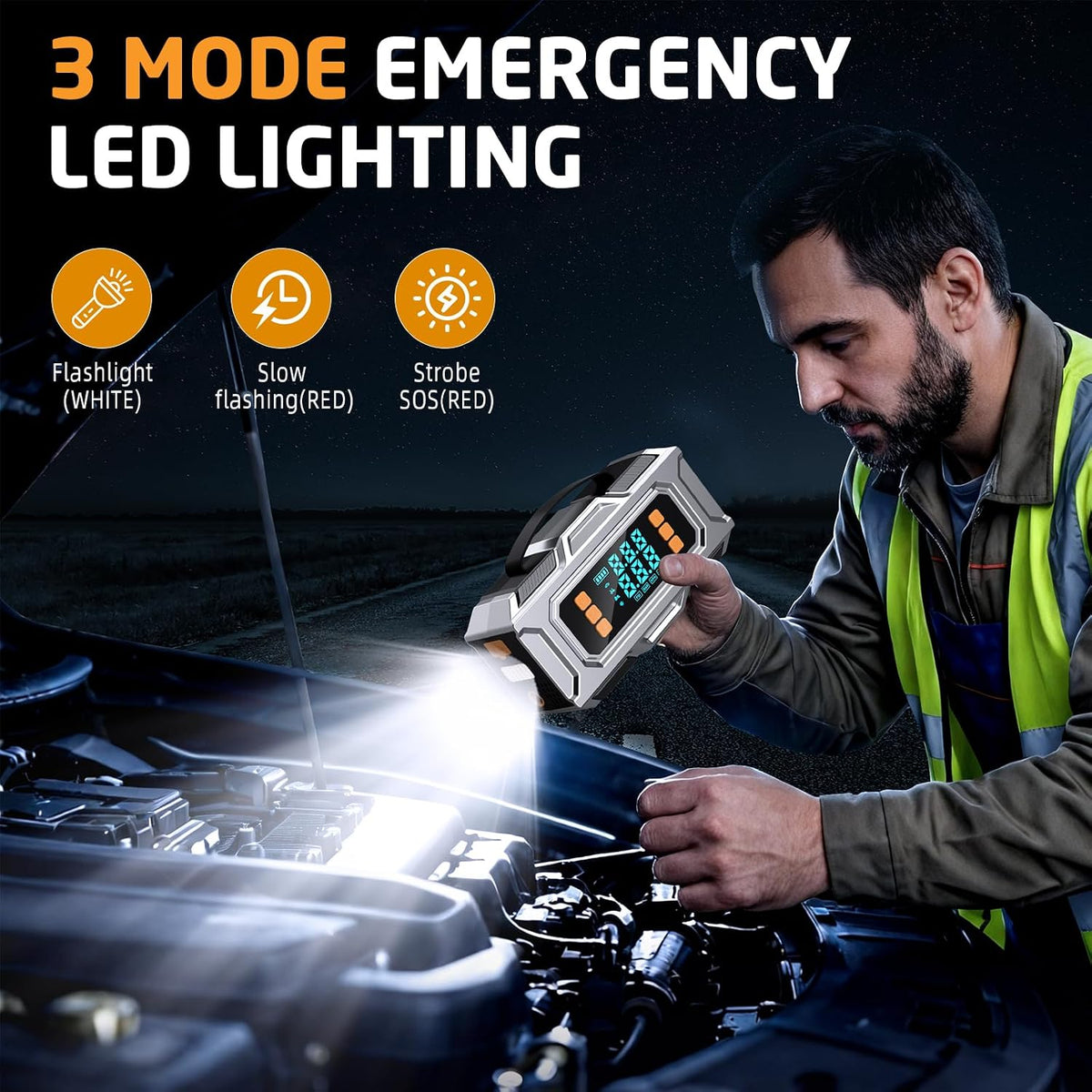 8000A Jump Starter with Air Compressor, 180PSI Auto-Shutoff Tire Inflator