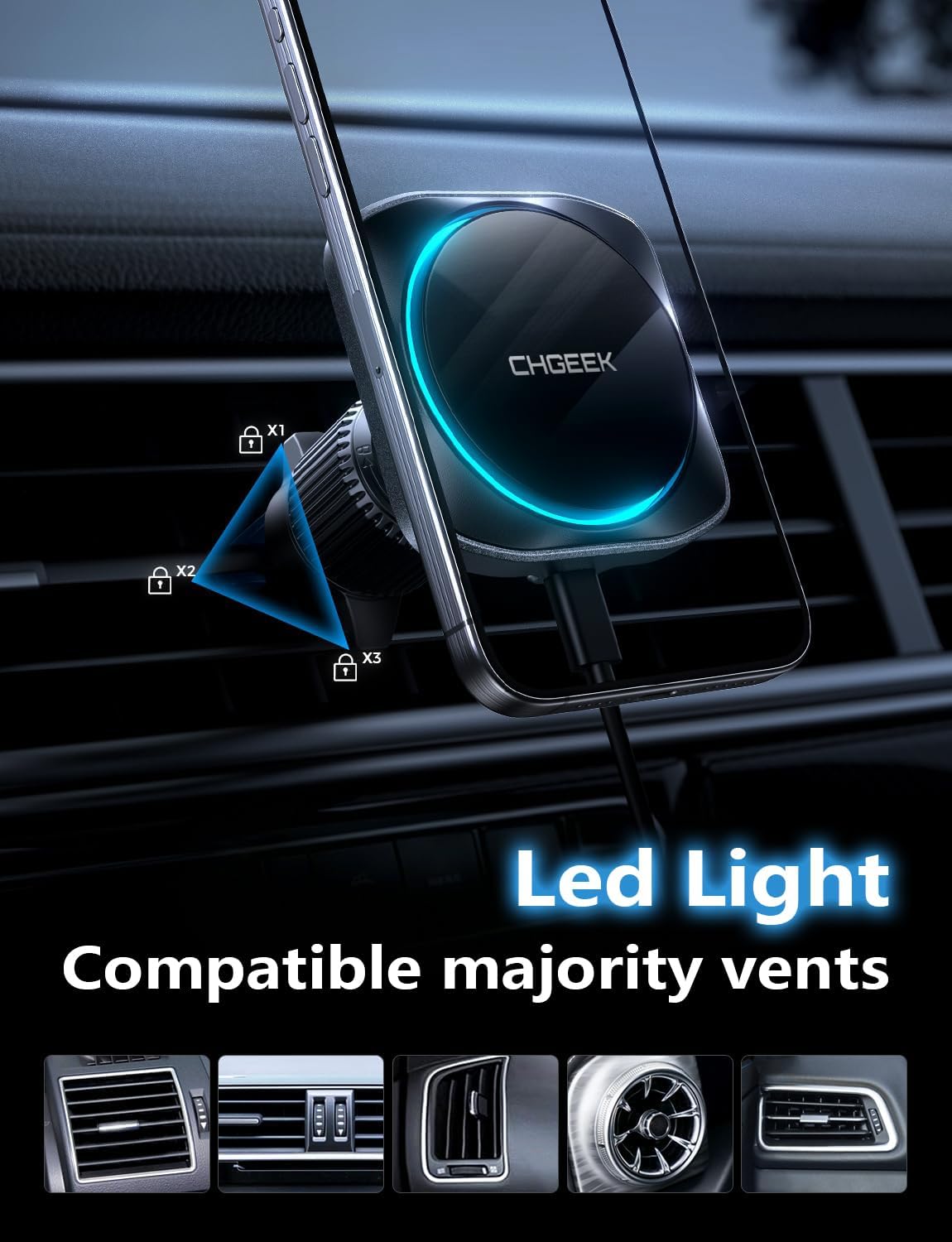 Chgeek for Magsafe Car Mount Charger, 15W Fast Charging Car Phone Holder