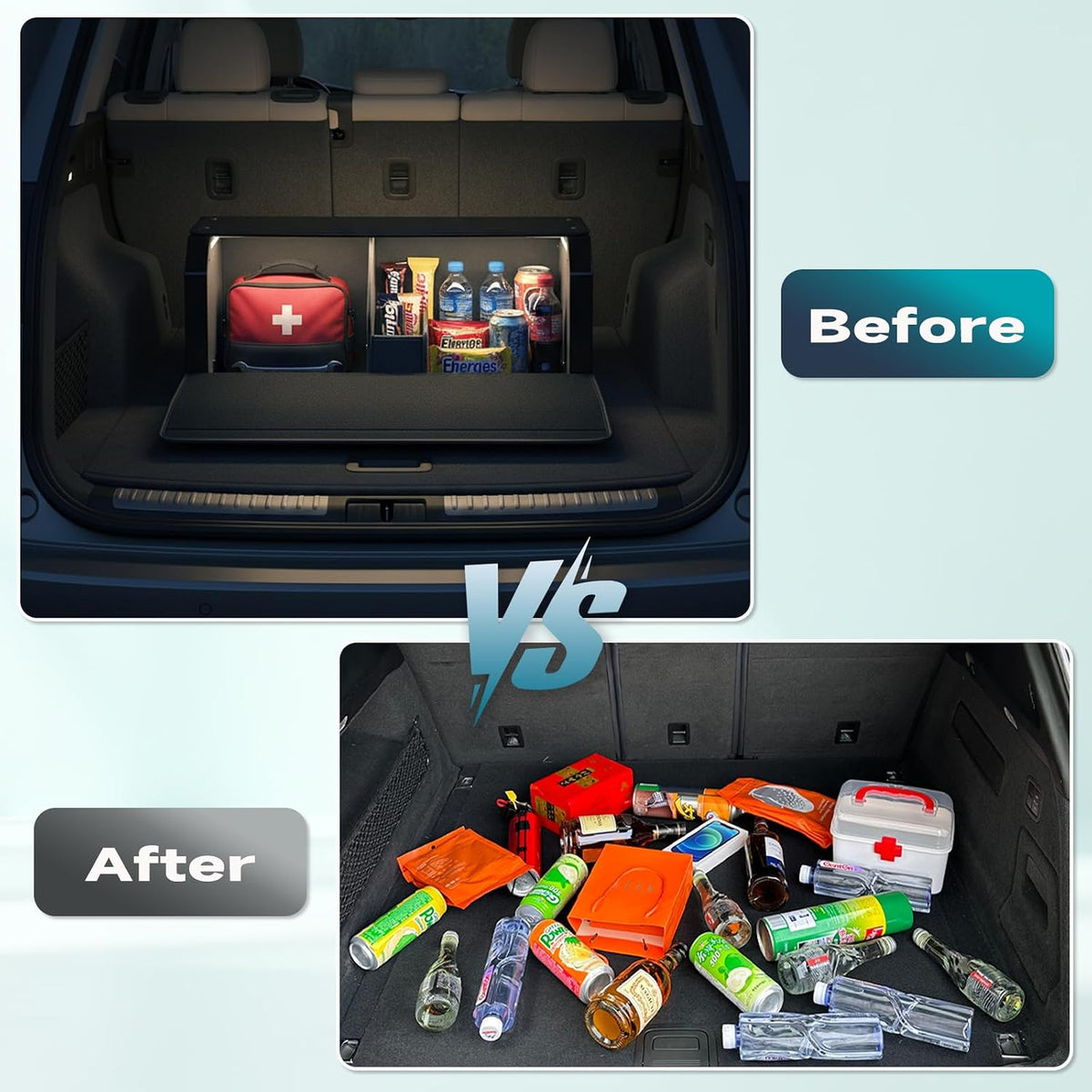 Car Trunk Organizers with LED Light, SUV Trunk Storage Box with Light