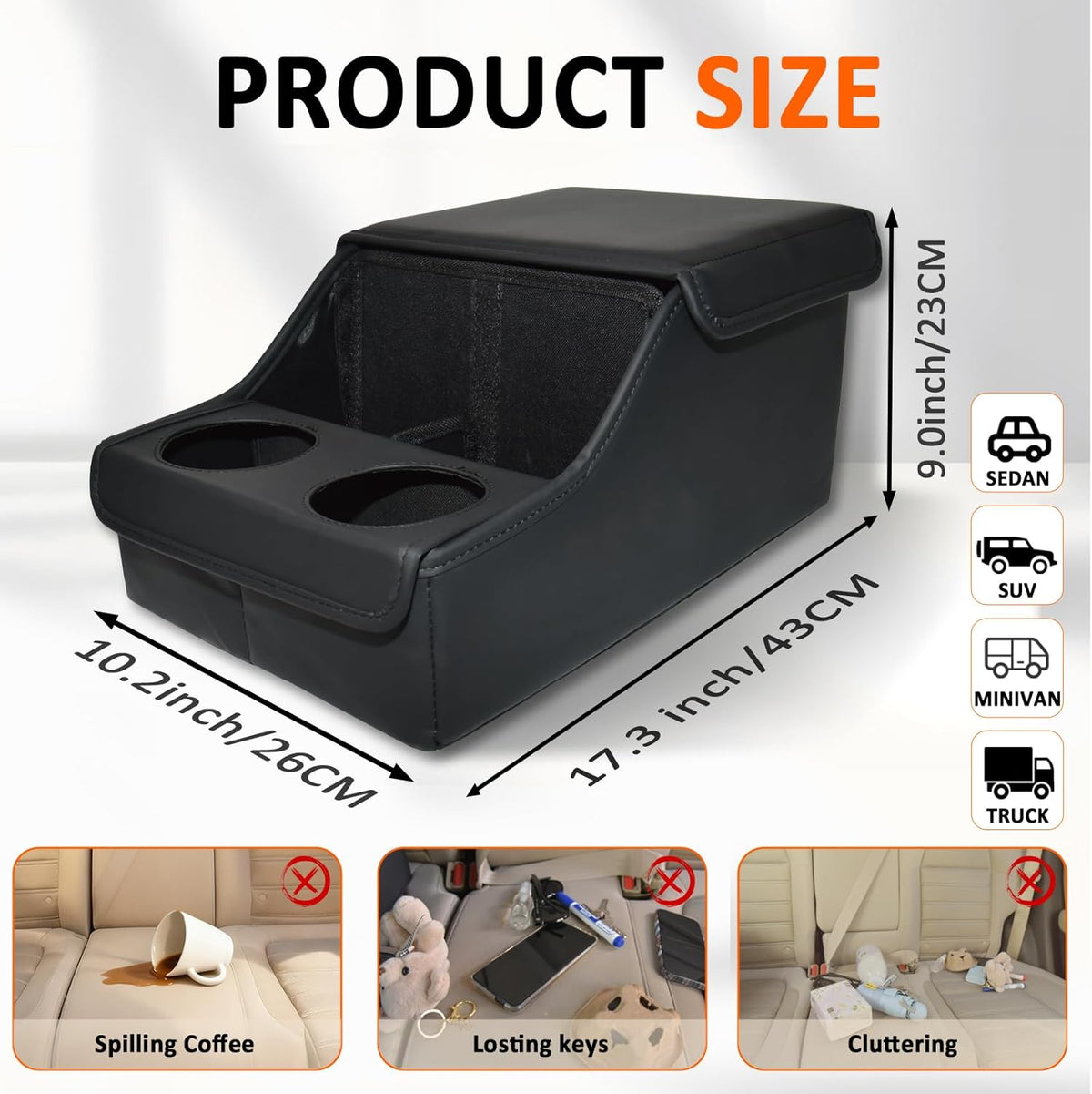 Backseat Car Organizer, Middle Seat Organizer With 4 Storage Compartments 2 Cup Holders, Back Seat Center Hand Rest Toy Storage for Toddler Kids Family Travel Roadtrip Essentials for SUV Truck Van
