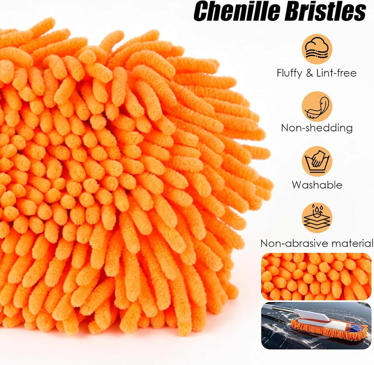 Chenille Car Duster Exterior with Detail Brush and Microfiber Towel