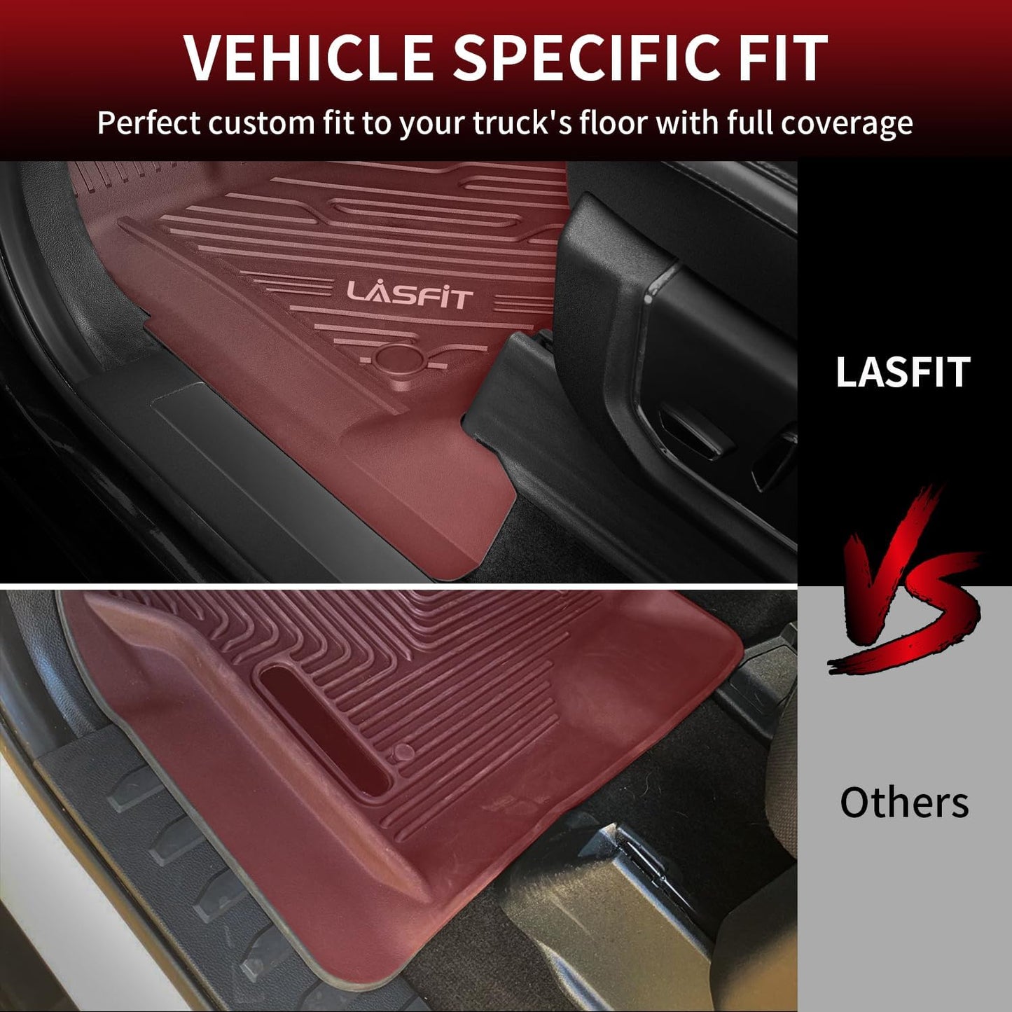 LASFIT Floor Mats for Ford F250 F350 F450 2017-2026 Crew Cab Front Bucket Seat|Rear W/Fold-Flat Storage All Weather Carpet Floor(Not fit Vinyl Floor) Super Duty TPE Car Floor Liner, 1st&2nd Row