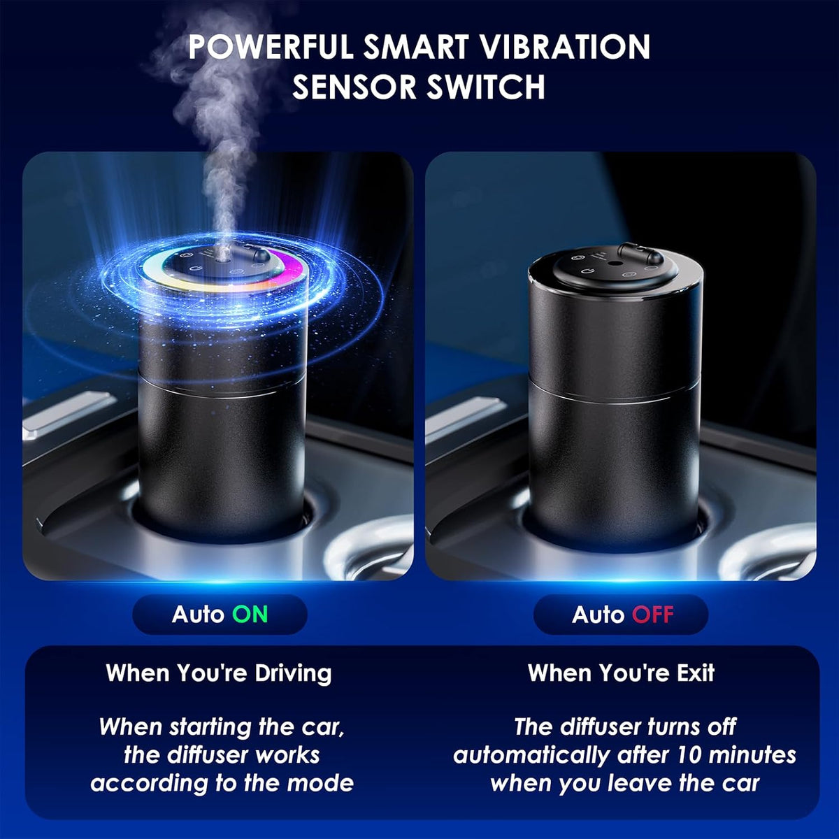 Smart Car Air Freshener Diffuser - 160ml Lasts Up to 6 Months, Spill-Proof Motion Auto On/Off, 3 Adjustable Mist Modes, Star Lights & Sound-Sync RGB - Car Accessories Gifts for Men (Cologne)