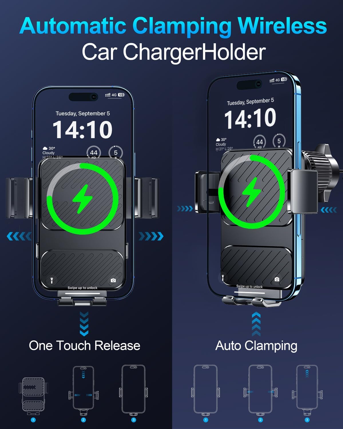 Wireless Car Charger, Phone Holders for Your Car 15W Fast Charging Auto Clamping, Air Vent Car Phone Mount for iPhone 17 16 15 14 13 Mini Pro Max XR, Samsung Galaxy S25 Ultra S24 S23 S22 S21