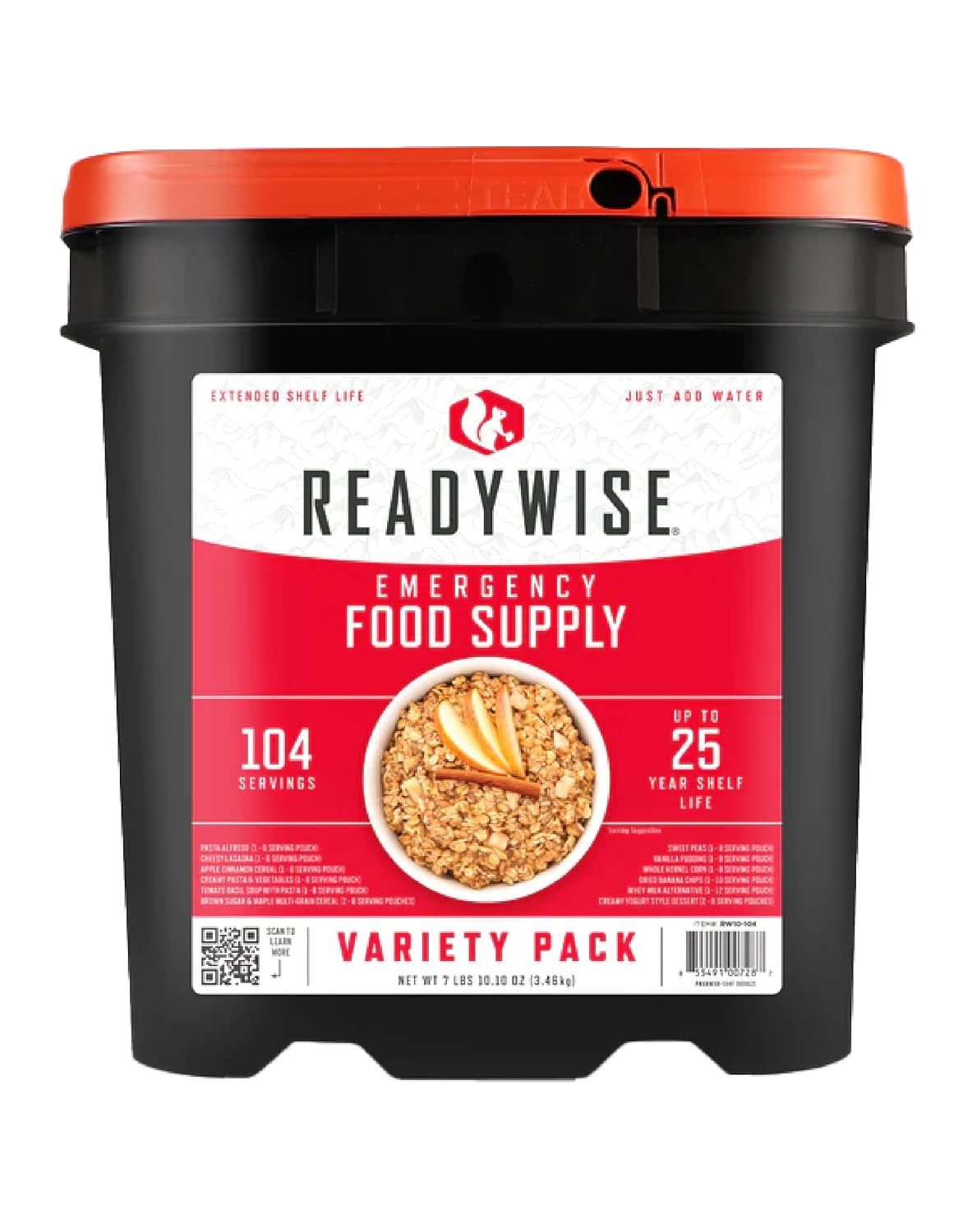 ReadyWise Emergency Food Supply - 104 Servings Variety Pack Bucket, Protein Meals, Dehydrated &amp; Freeze Dried Food for Backpacking, Camping Essentials &amp; Prepping Supplies, up to 25 Year Shelf Life