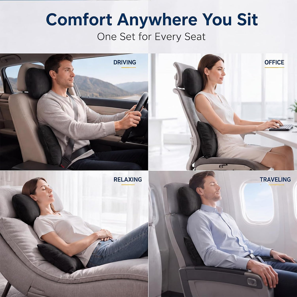 2 PCS Car Pillow for Driving Seat Soft Suede Headrest Neck & Lumbar Support