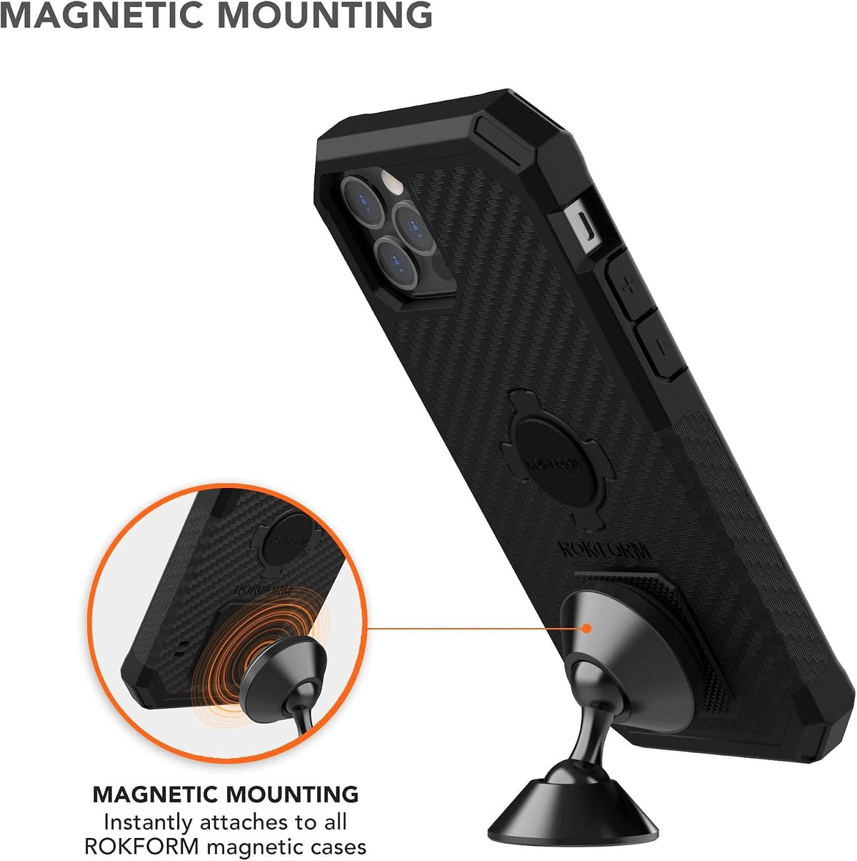 Rokform - Adjustable Magnetic Car Mount, 360 Degree Swivel with 3M VHB Tape, Cell Phone Holder, Aluminum Dashboard Phone Mount Stand for Truck Car & Van (Black)