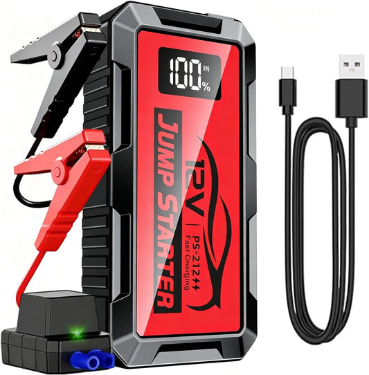 10000mAh Car Battery Jump Starter, Portable 12v Jumper Starter Suitable, Starter Cable with LED Display and LED Lights, Car Battery Jumper for 8l Gasoline and 10l Diesel Engines