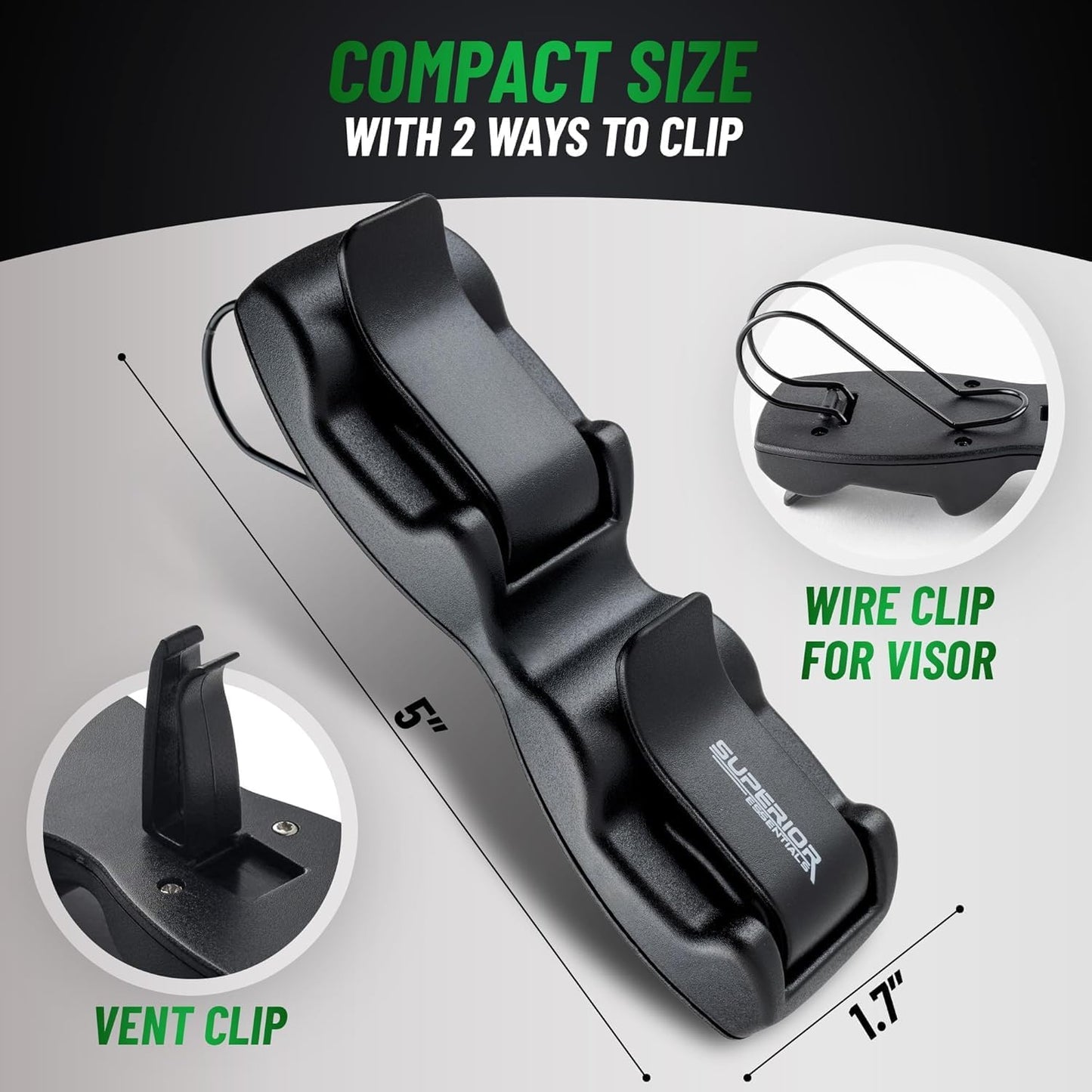SUPERIOR ESSENTIALS Sunglass Holder for Car Visor Clip - Sun-Glasses Holder and Ticket Card Clips - Car Visor Accessories - Luxury Eyeglass Car Mount (Pack 2)