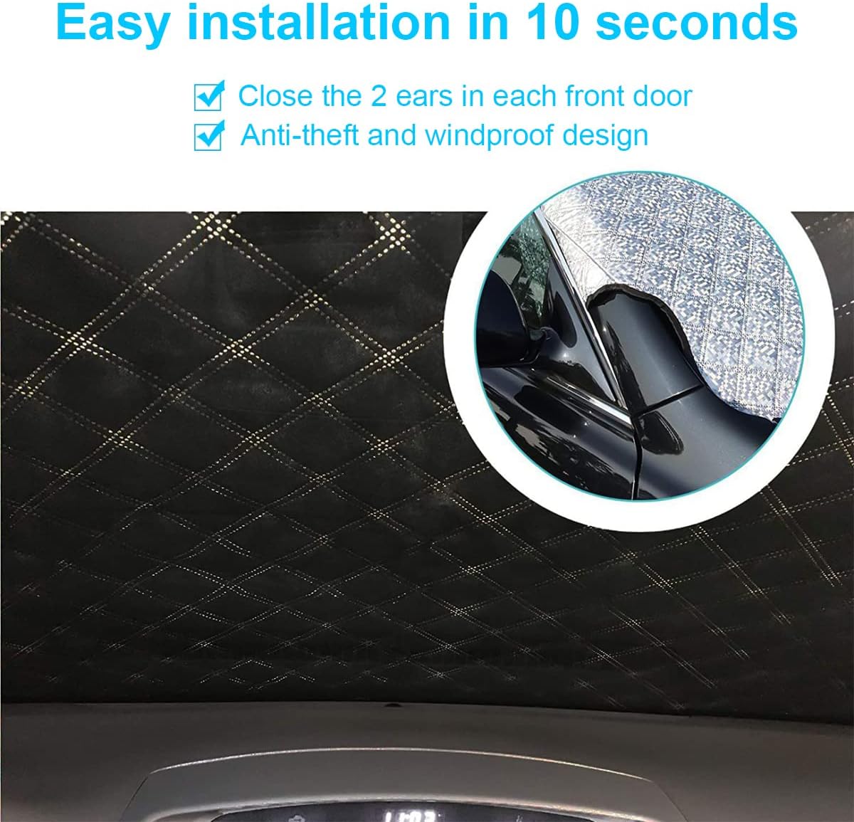 Car Windshield Snow Cover with 4 Layers Windproof Protection Defense Frost Sunlight, All Weather Winter & Summer Front Window Automotive Covers Sun & Snow-Shade for Most Cars Trucks Vans and SUVs