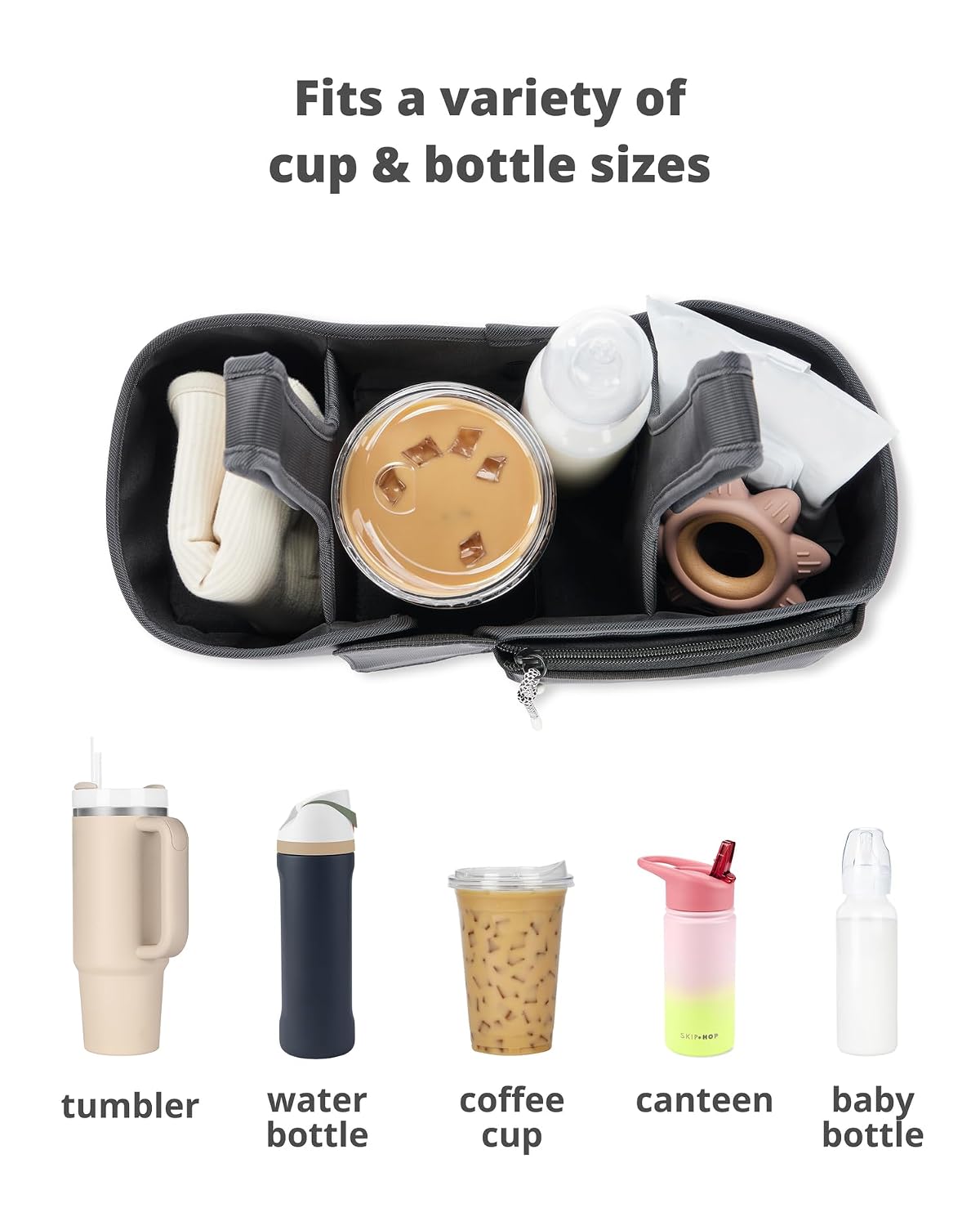 Skip Hop Ultimate Stroller Organizer Universal Fit with Adjustable Straps, Magnetic Flaps and Convertible Design That fits 40 oz. Tumblers, Black