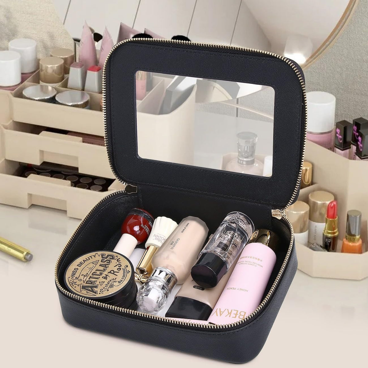 Pinkmik Clear Makeup Bag, (Black, M)