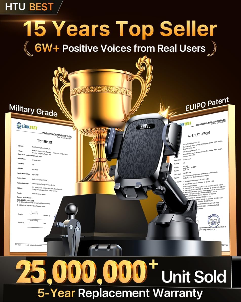 【Upgraded Strongest Suction & Pro Military-Grade Certs 】Ultimate Car Phone Mount【360°Rotatable Suction】Cell Phone Holders Truck Stand for Dashboard Windshield Vent for iPhone 17 Pro Max Samsung,Black