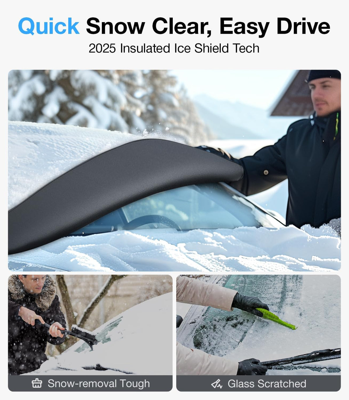 Wigoo 2025 Upgrade All-Season Car Windshield Cover - 600D Heavy-Duty Magnetic Cover for Snow/Sun/Dust/Rain, Fits Sedans & Small to Mid-Size SUVs, Year-Round Car Shield Outdoor Accessories
