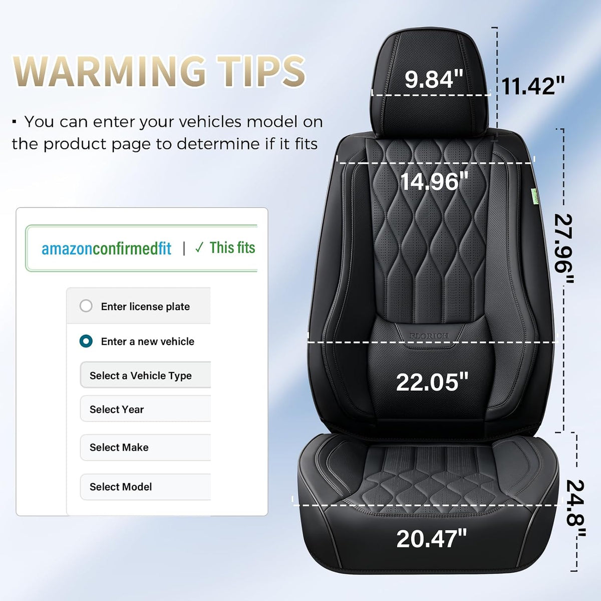 FLORICH Seat Covers Front Seats Leather Car Seat Cover Waterproof Automotive Seat Covers with Lumbar Support Full Coverage Car Seat Cushion Protector Universal Fit for Most Cars Trucks SUV, Black