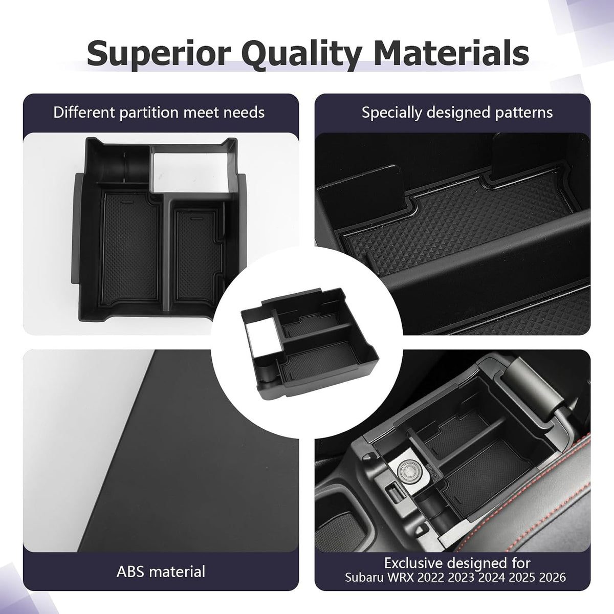 LUWU Center Console Organizer Compatible with 2022-2024 2025 2026 Subaru WRX Accessories Armrest Console Secondary Storage Box Insert Tray ABS Material Black (Standard Six-Speed Manual Transmission)