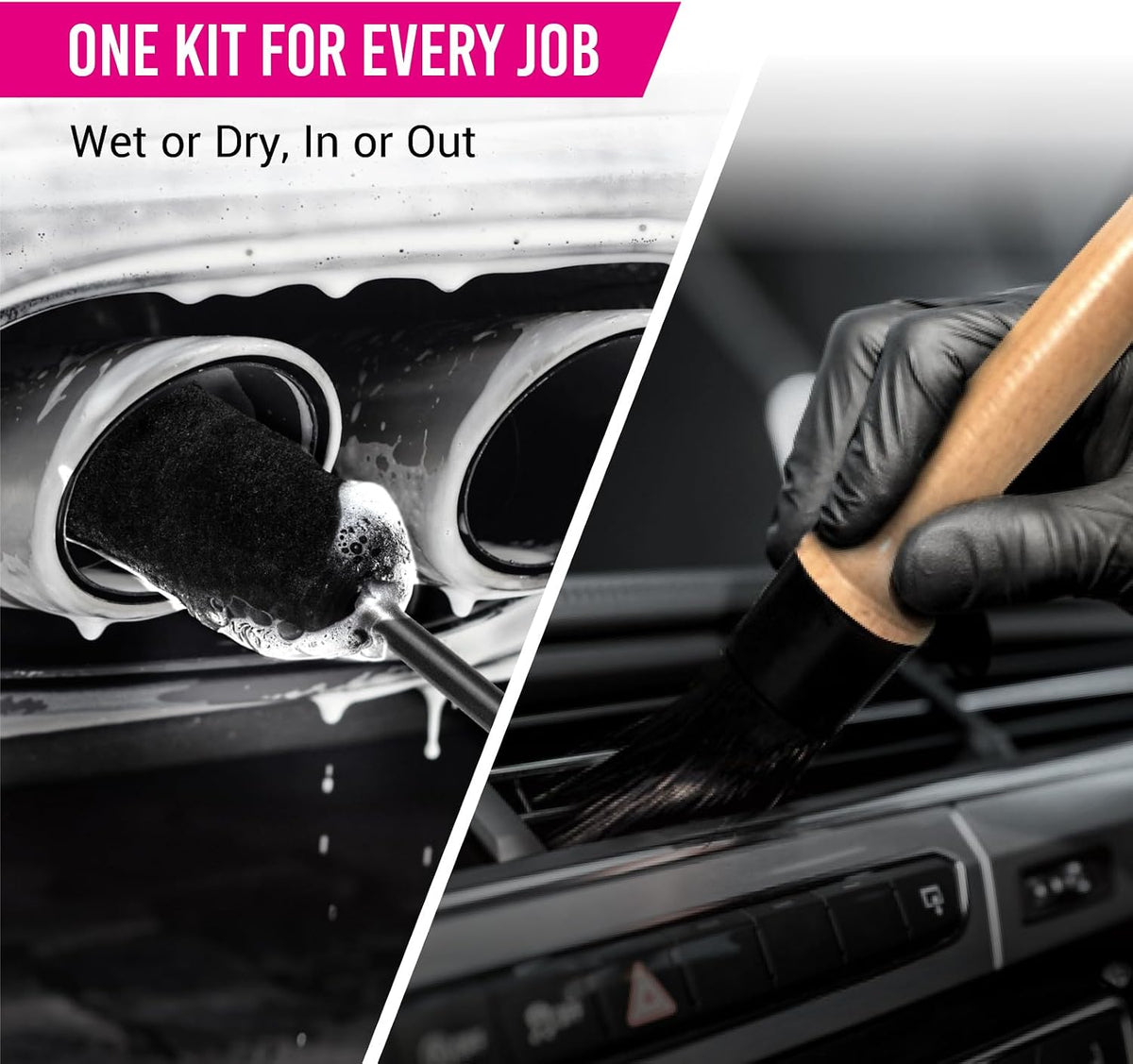 H.O.W 3pcs Car Wheel Rim Tire Brushes for Cleaning Tires, Detailing & Tire Scrub Brush Kit